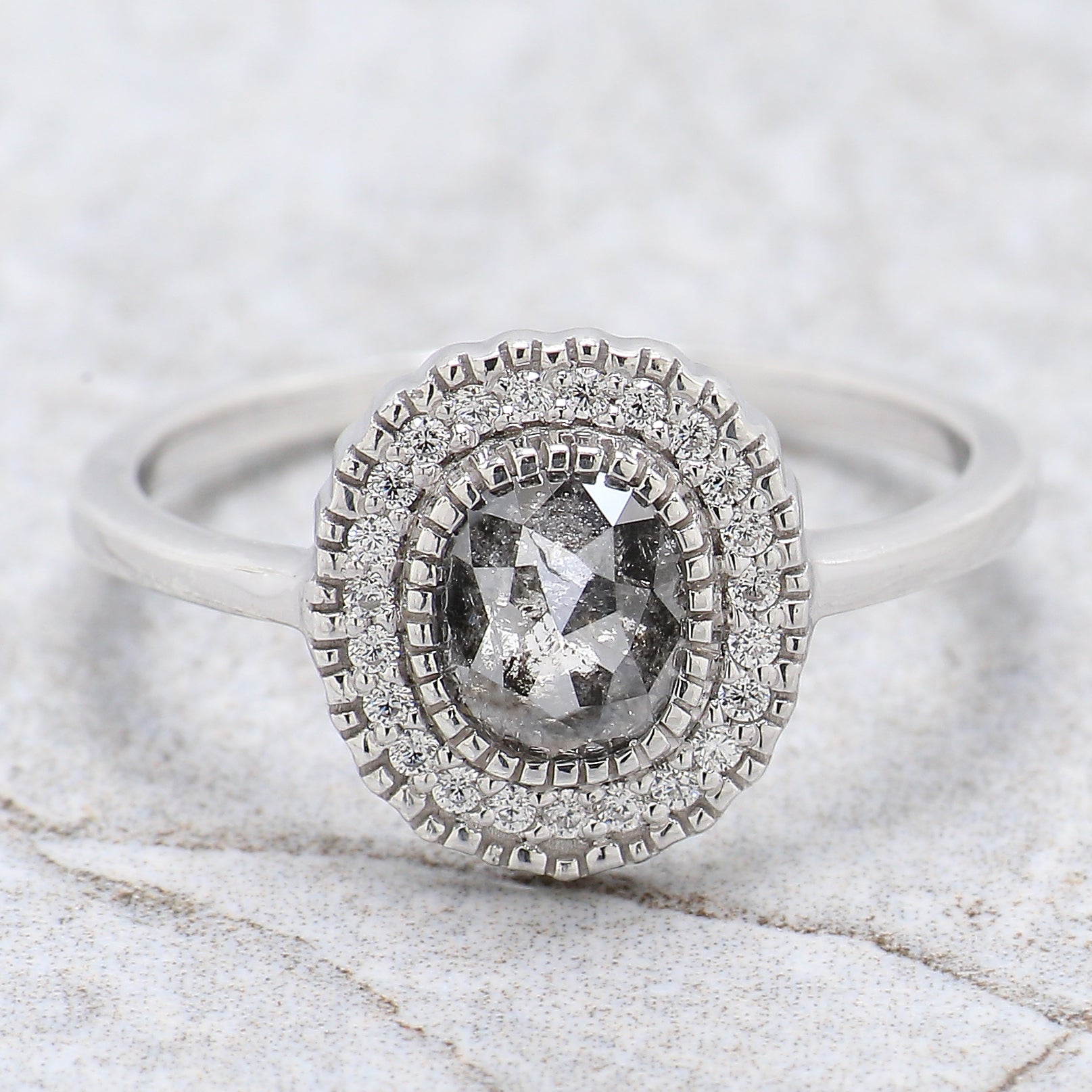 Oval Cut Salt And Pepper Diamond Ring 0.79 Ct 6.00 MM Oval Diamond Ring 14K Solid Rose Gold Silver Oval Engagement Ring Gift For Her QN1230