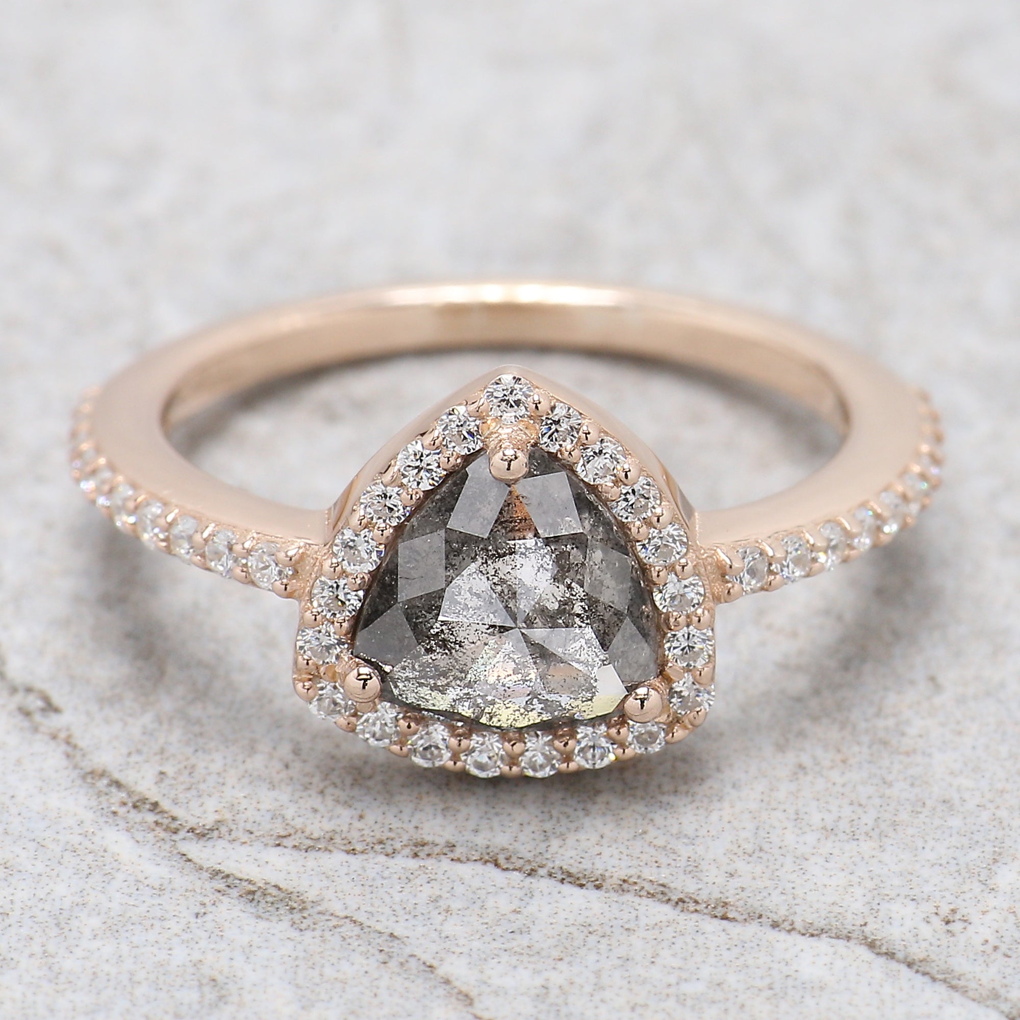 Triangle Salt And Pepper Diamond Ring 1.12 Ct 7.45 MM Triangle Diamond Ring 14K Solid Rose Gold Silver Engagement Ring Gift For Her QL2923