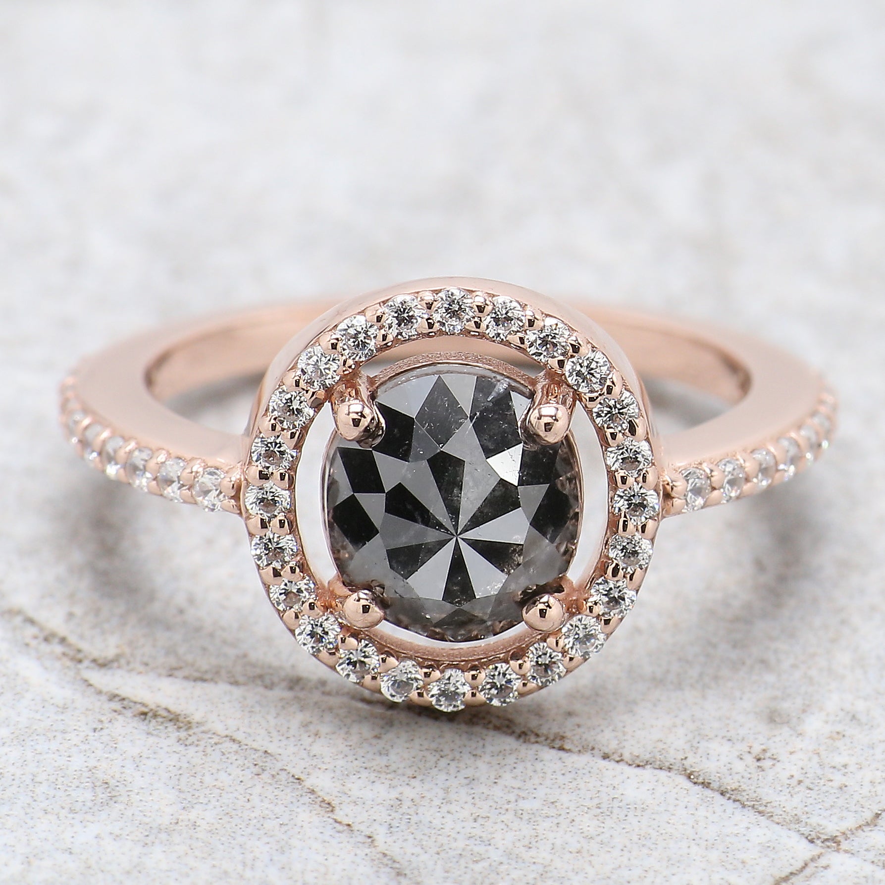 Oval Shape Black Color Diamond Ring 1.88 Ct 7.60 MM Oval Cut Diamond Ring 14K Solid Rose Gold Silver Engagement Ring Gift For Her QK1713