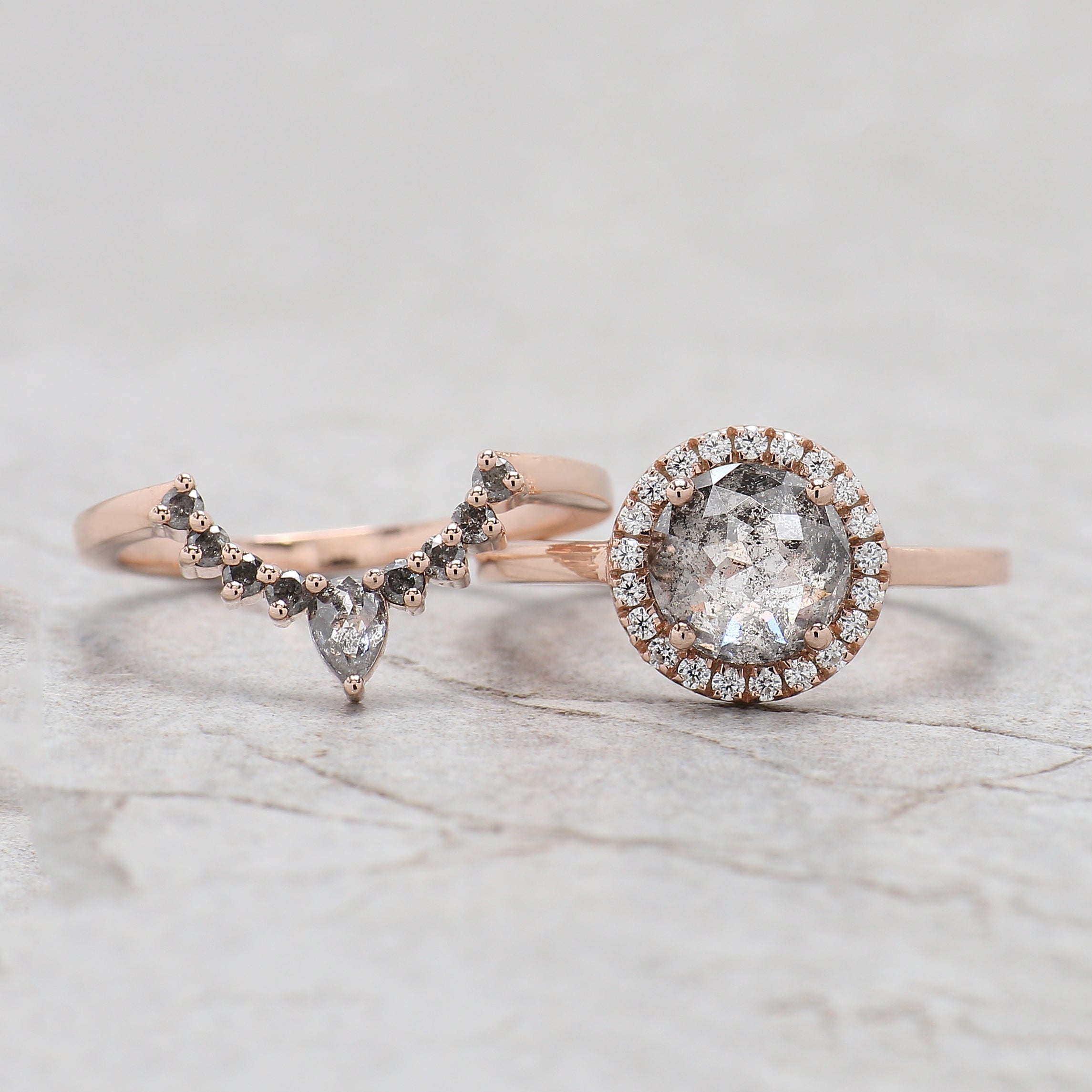 Round Rose Cut Salt And Pepper Diamond Ring 1.70 Ct 7.30 MM Round Shape Diamond Ring 14K Rose Gold Silver Engagement Ring Gift For Her QL882