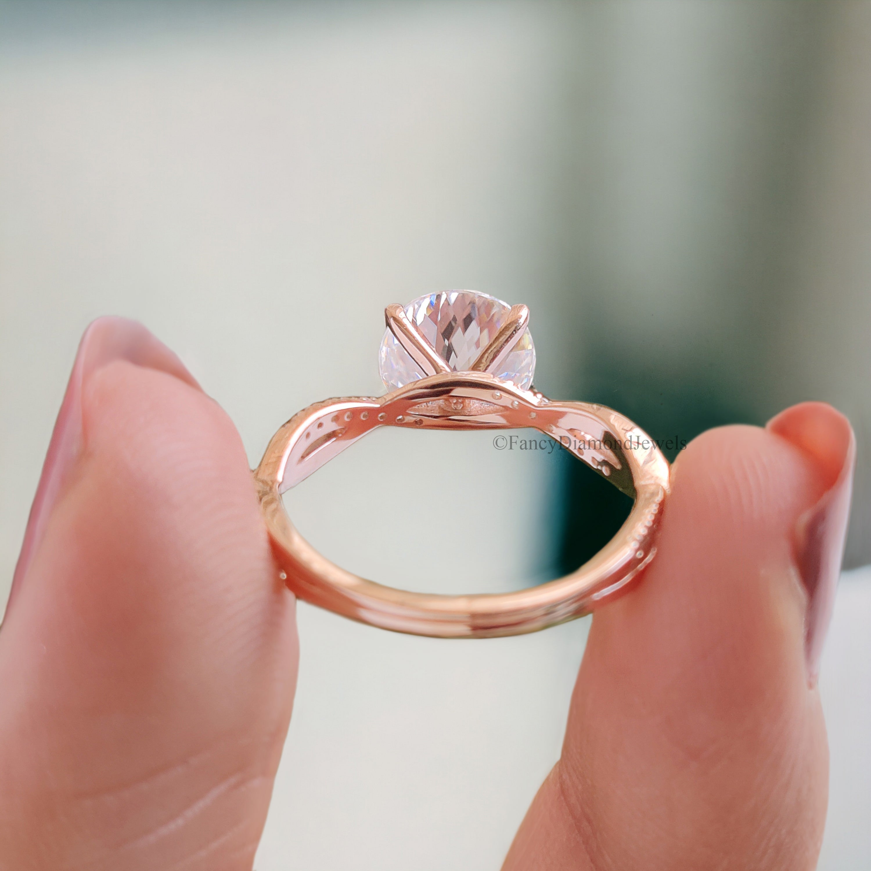 Unique Moissanite Ring 2.15 TW Portuguese Cut Colorless Moissanite Engagement Ring Wedding Ring Twisted Band Claw Prong Ring for Women FD135