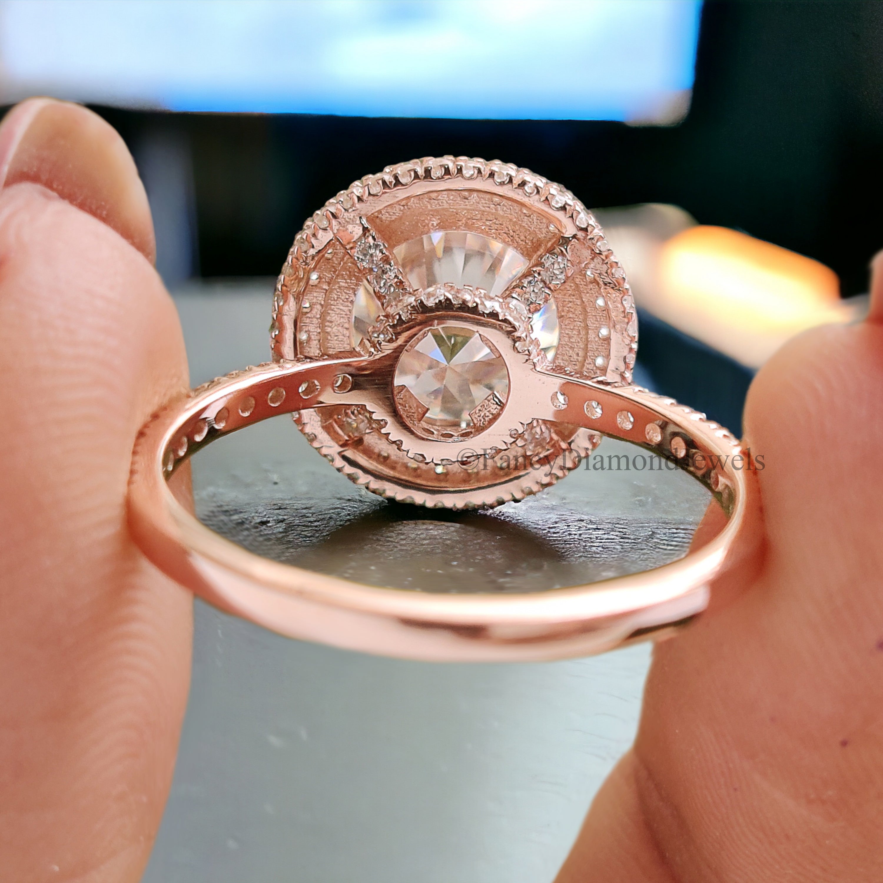 3.25 TW Round Brilliant Cut Colorless Moissanite Ring Halo Engagement Ring Wedding Ring Hidden Halo Ring Anniversary Gift Ring for Her FD219