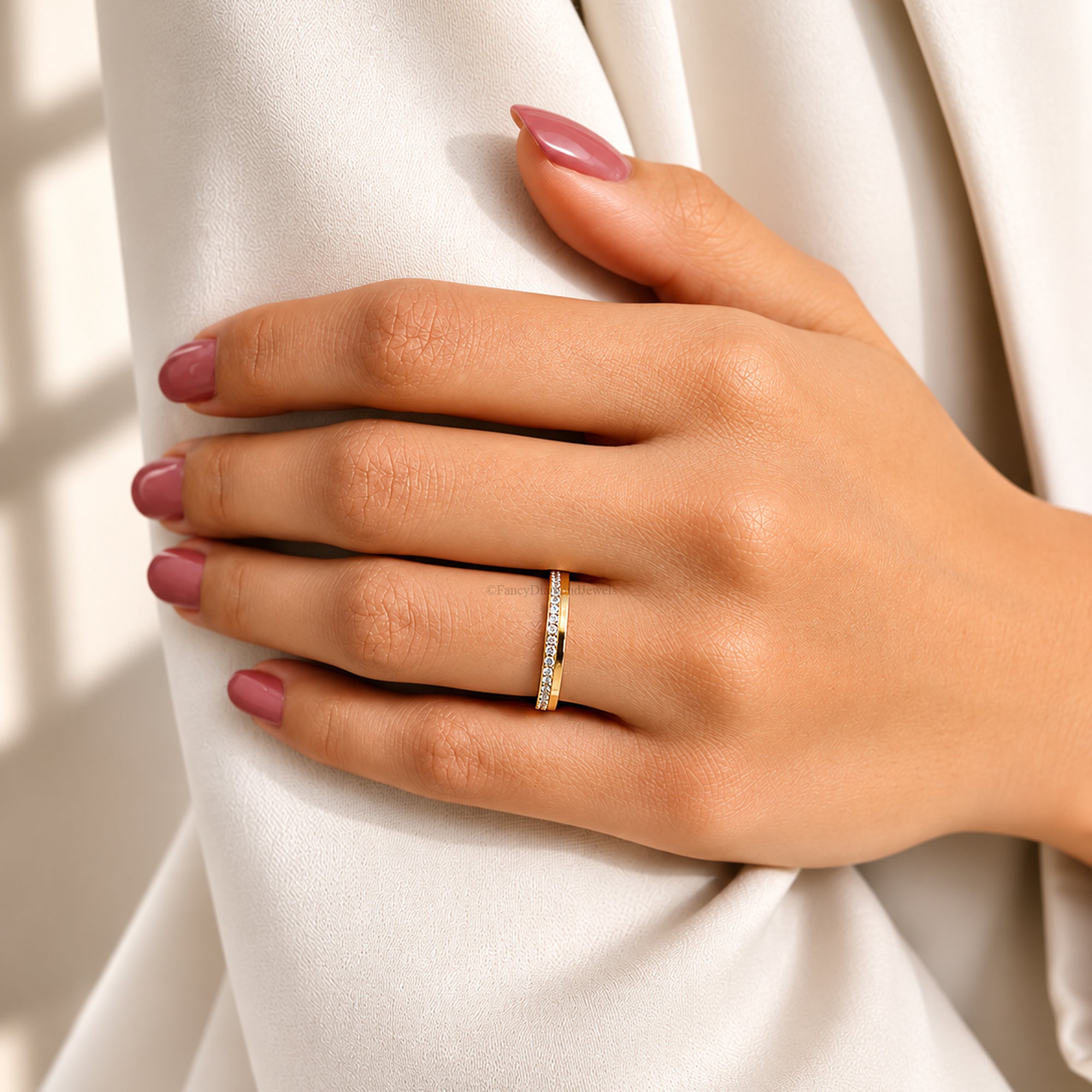 14K Gold Moissanite Half Eternity Band, Minimalist Wedding Ring, Stackable Promise Ring, Thin Pave Band, Anniversary Gift for Her FD593