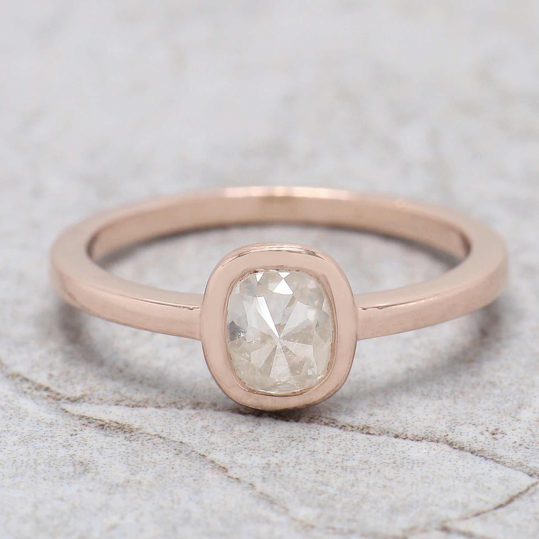 Cushion Cut Grey Color Diamond Ring 0.94 Ct 5.90 MM Cushion Diamond Ring 14K Solid Rose Gold Silver Engagement Ring Gift For Her QL5089