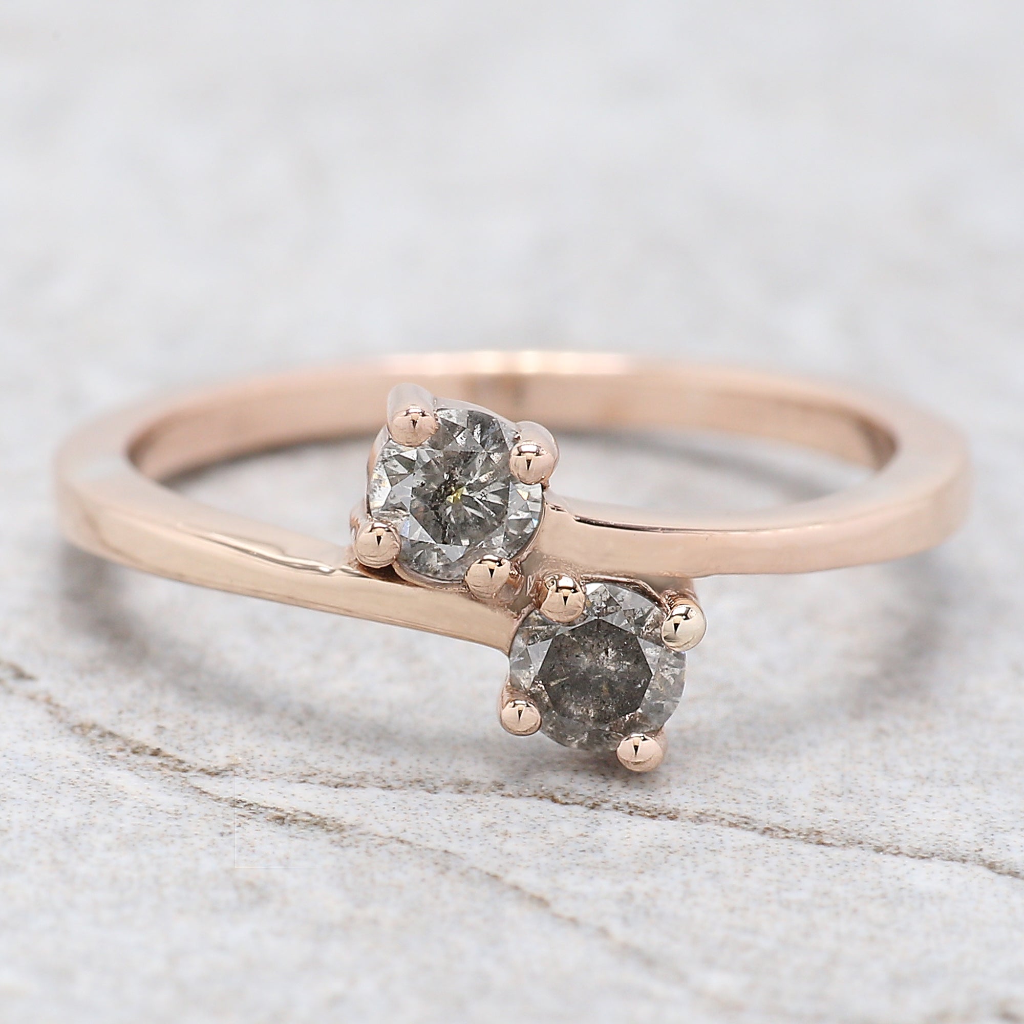 Round Cut Salt And Pepper Diamond Ring 0.36 Ct 3.60 MM Round Diamond Ring 14K Solid Rose Gold Silver Engagement Ring Gift For Her QL6924