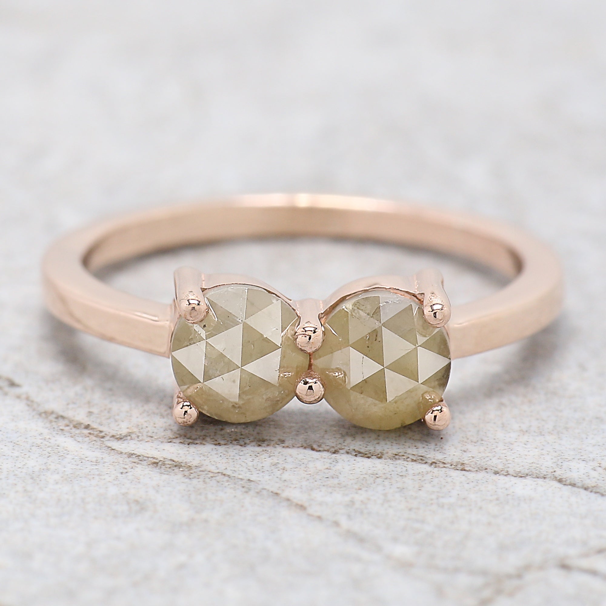 Round Rose Cut Yellow Color Diamond Ring 1.16 Ct 5.00 MM Round Grey Diamond Ring 14K Rose Gold Silver Engagement Ring Gift For Her QL7803