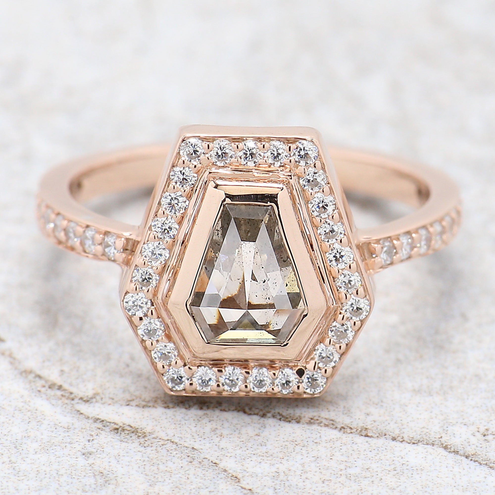 Coffin Cut Salt And Pepper Diamond Ring 0.96 Ct 6.84 MM Coffin Diamond Ring 14K Solid Rose Gold Silver Engagement Ring Gift For Her QN204