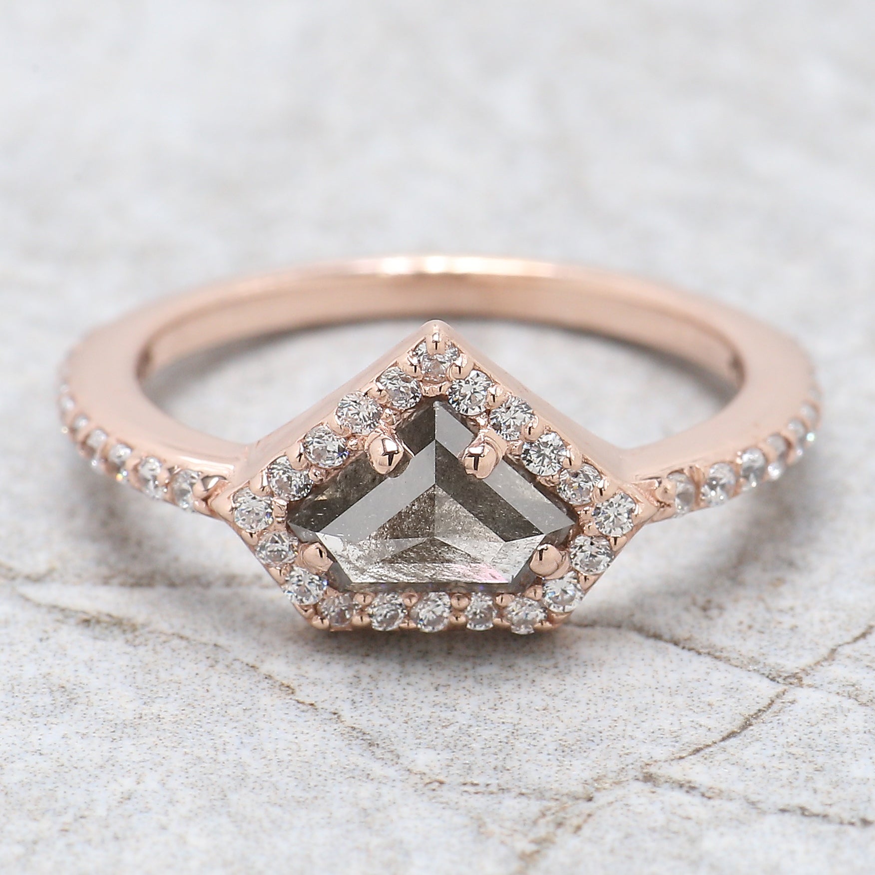 Shield Cut Salt And Pepper Diamond Ring 0.81 Ct 5.50 MM Shield Diamond Ring 14K Solid Rose Gold Silver Engagement Ring Gift For Her QN1251