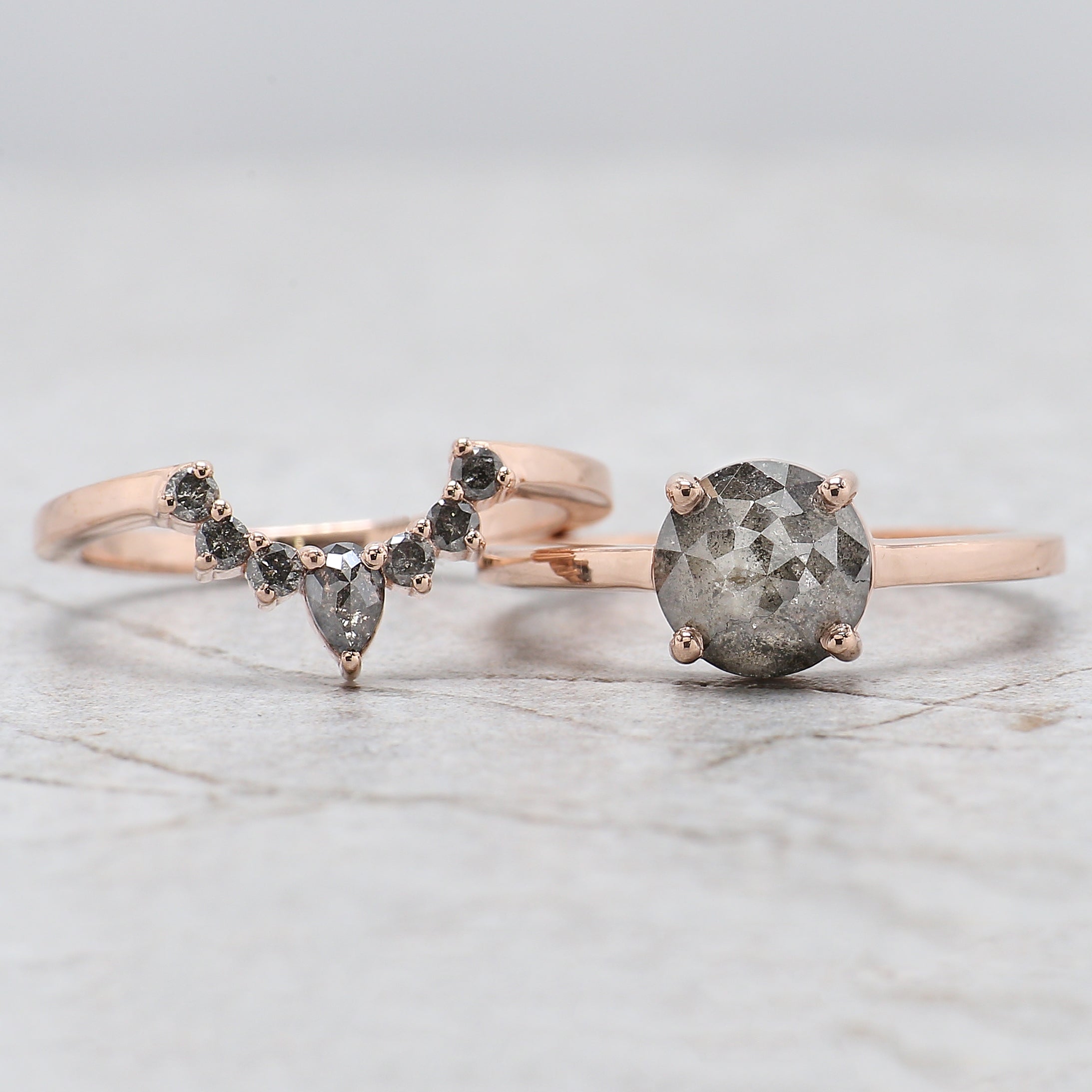 Round Rose Cut Salt And Pepper Diamond Ring 1.71 Ct 7.20 MM Diamond Ring 14K Solid Rose Gold Silver Engagement Ring Gift For Her QL1198