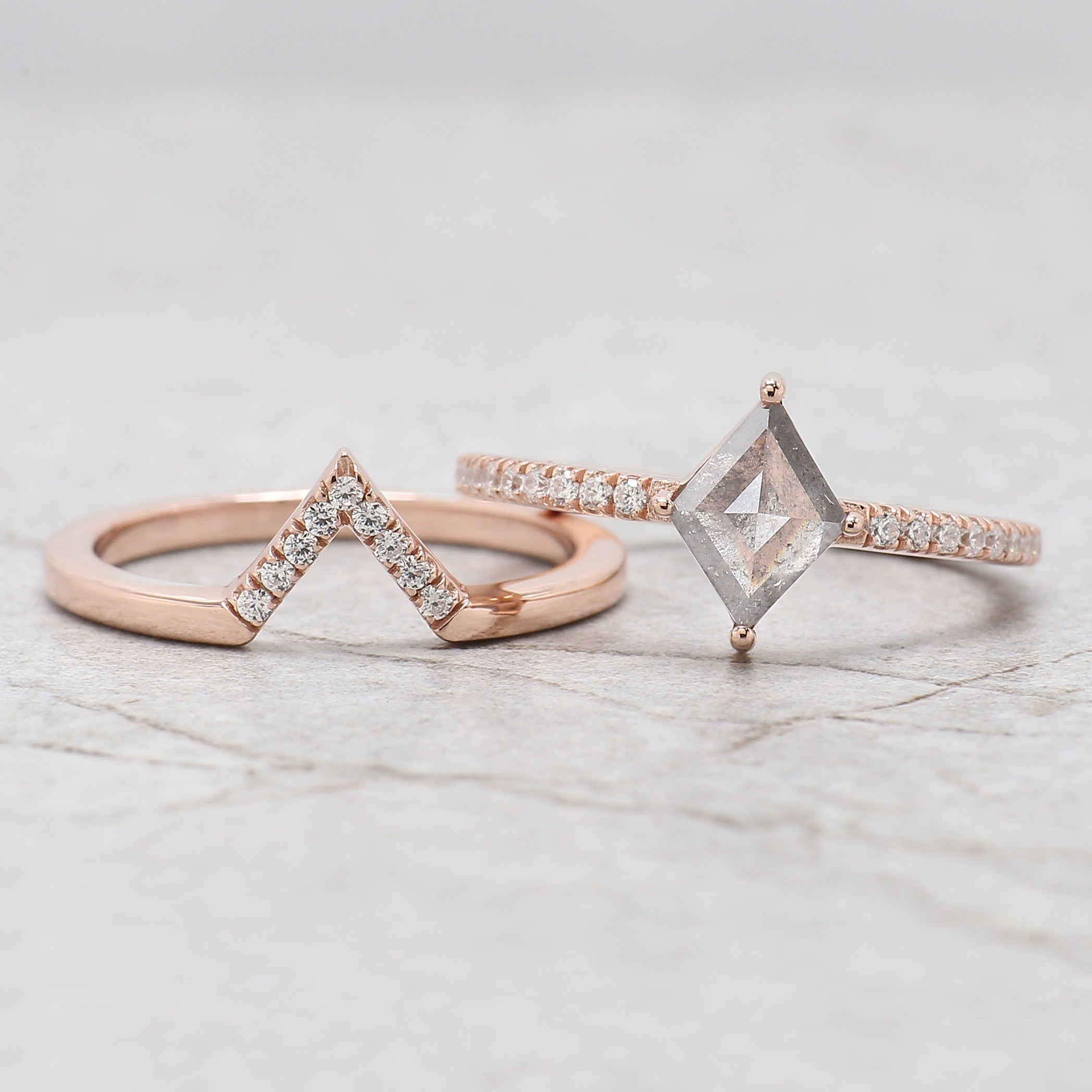 Kite Cut Salt And Pepper Diamond Ring 0.97 Ct 8.45 MM Kite Diamond Ring 14K Solid Rose Gold Silver Kite Engagement Ring Gift For Her QL3065