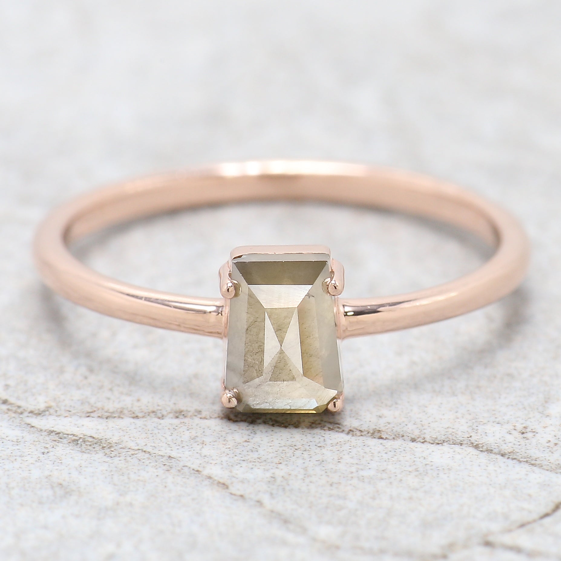 Coffin Cut Green Color Diamond Ring 0.77 Ct 6.00 MM Coffin Diamond Ring 14K Solid Rose Gold Silver Engagement Ring Gift For Her QL5850