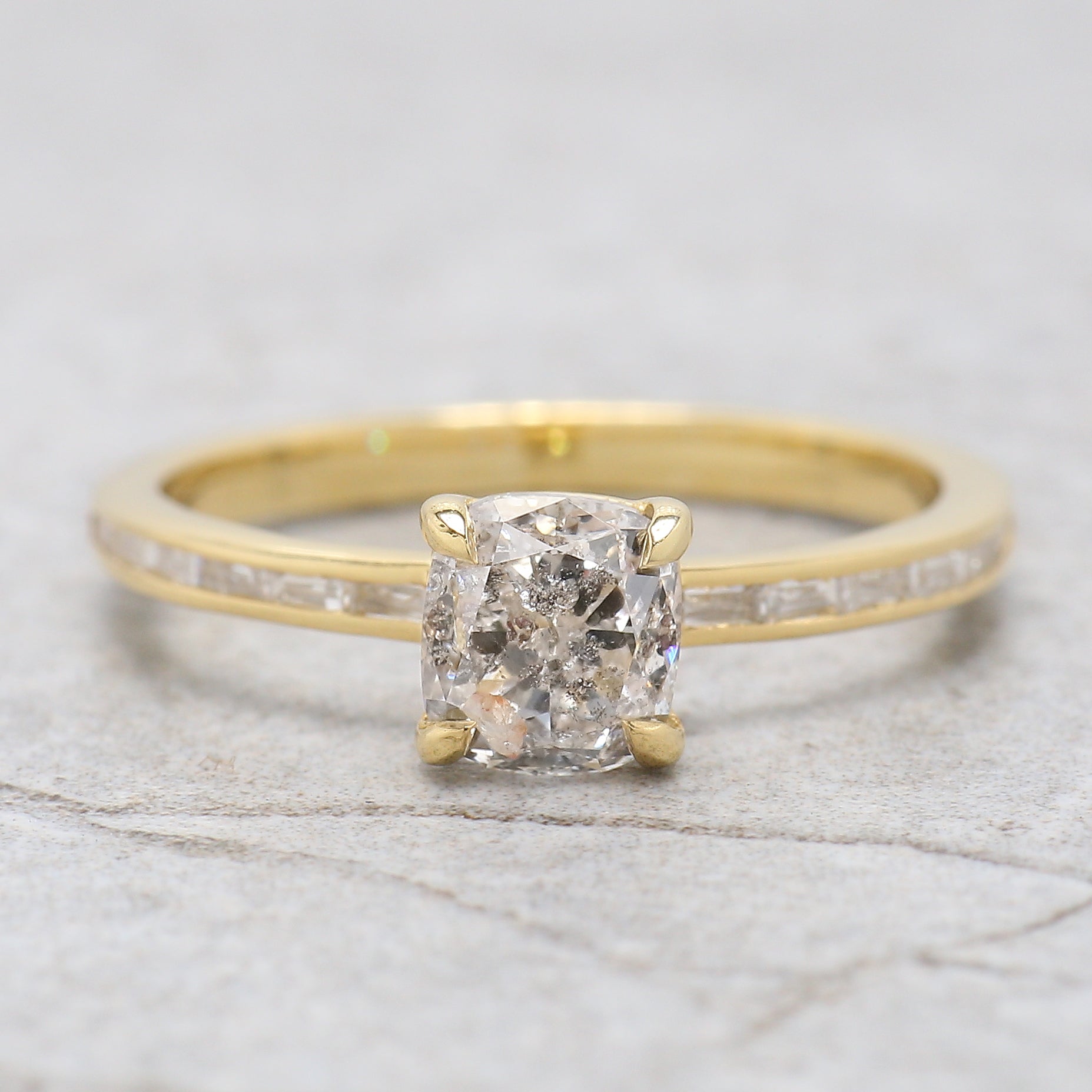 Cushion White-F Color Diamond Ring 1.02 Ct 5.78 MM Cushion Diamond Wedding Ring Baguette Diamond Ring Engagement Ring Gift For Her KDL2663