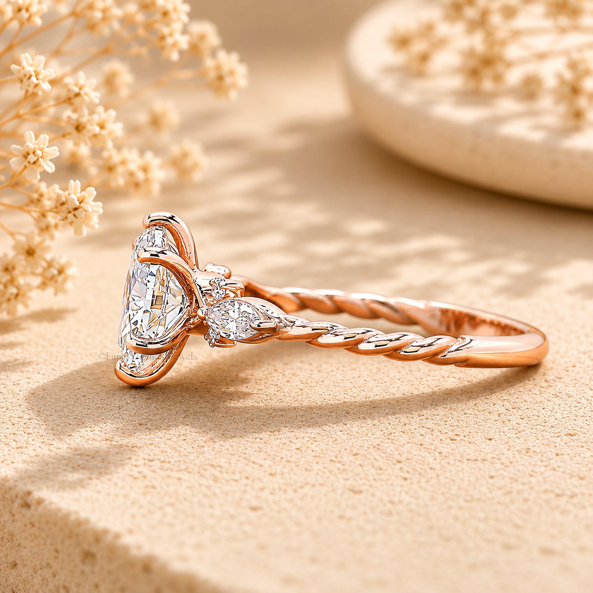Oval Shape Lab Grown Diamond Engagement Ring Solid Gold Ring Oval Cut Lab Diamond Ring 3/4 Eternity Twisted Ring Anniversary Gift FD580