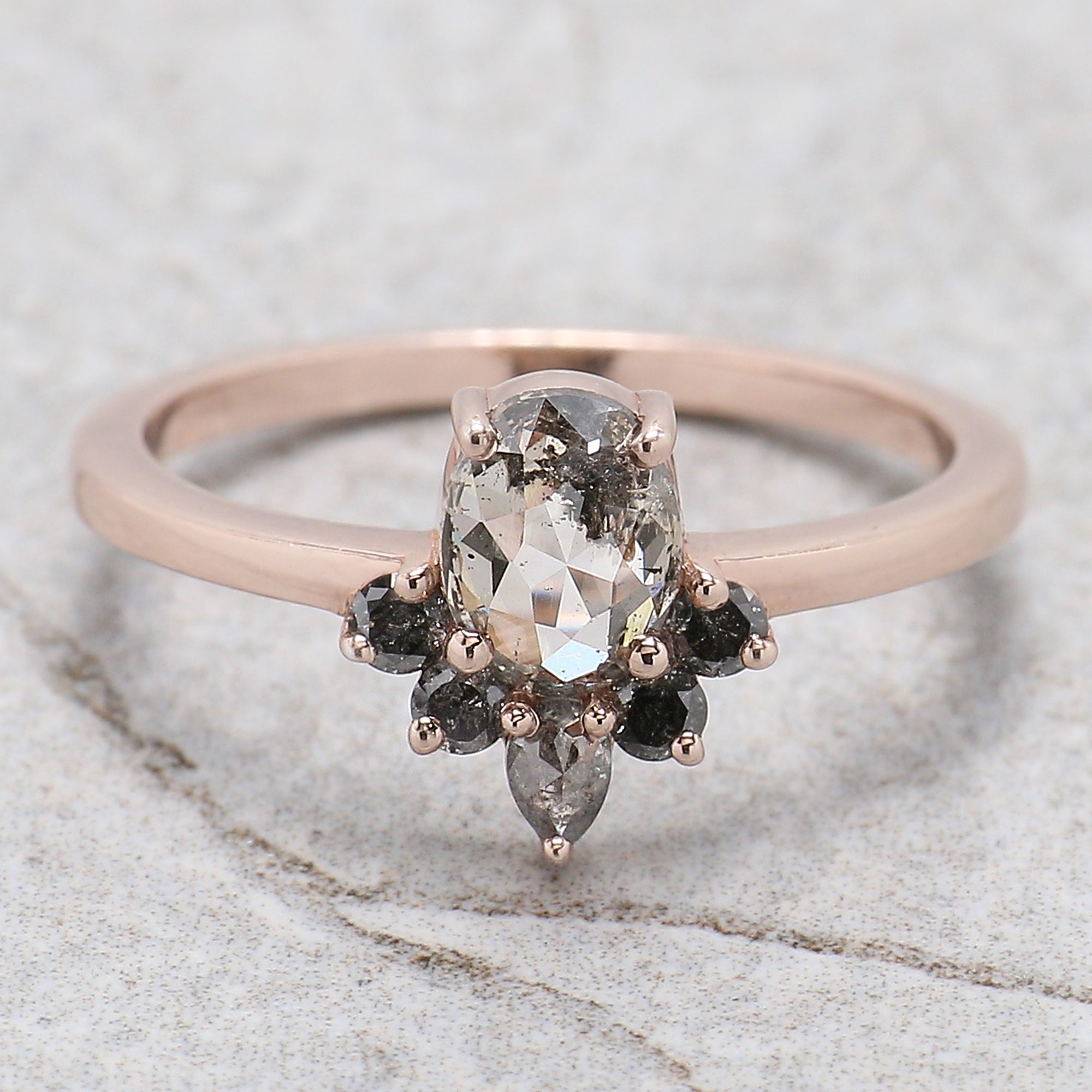 Oval Salt And Pepper Diamond Ring, Salt And Pepper Oval Diamond Engagement Ring, Oval Diamond Ring, Oval Cut Ring, Oval Shape Ring, QL339