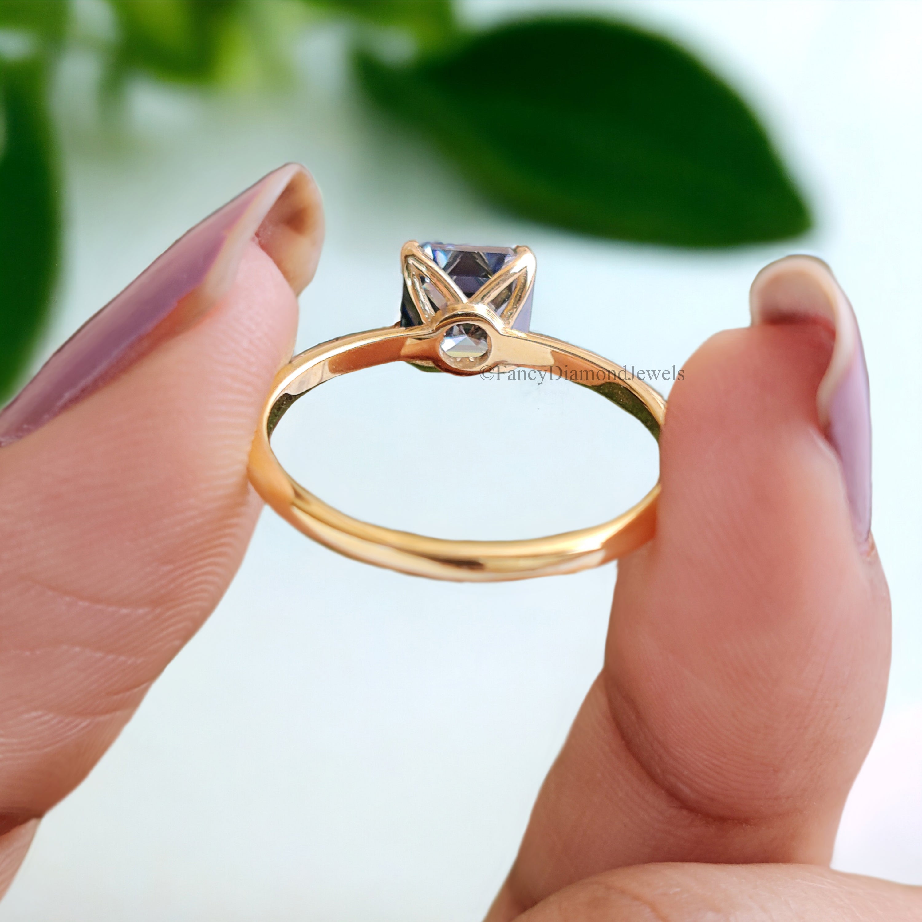 Amazing 1.20 CT Royal Blue Asscher Moissanite Solitaire Engagement Ring Dainty Solid Yellow Gold Wedding Ring Anniversary Gift for Her FD167