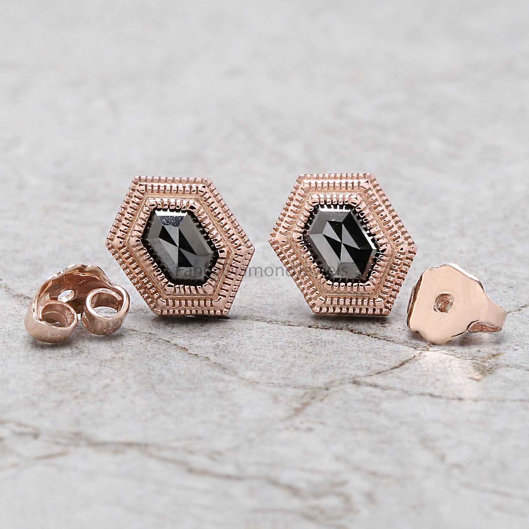 Hexagon Cut Black Diamond Earring 0.67 Ct 5.60 MM Hexagon Diamond Earring 14K Solid Rose Gold Silver Engagement Earring Gift For Her QL2740