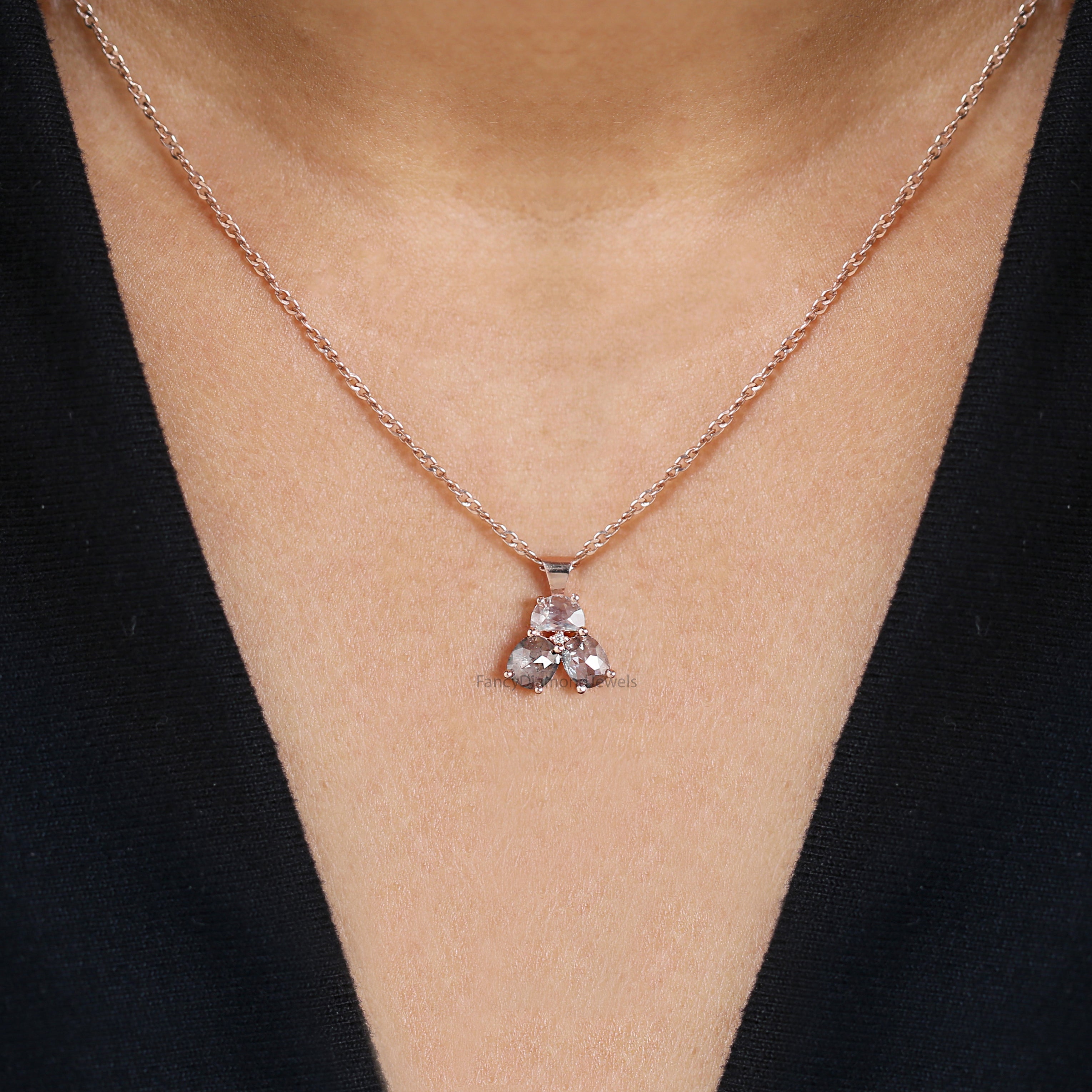 Mix Shape Salt And Pepper Diamond Pendant, Unique Diamond Pendant, Salt And Pepper Diamond Pendant, Dangling Diamond Pendant KDL184