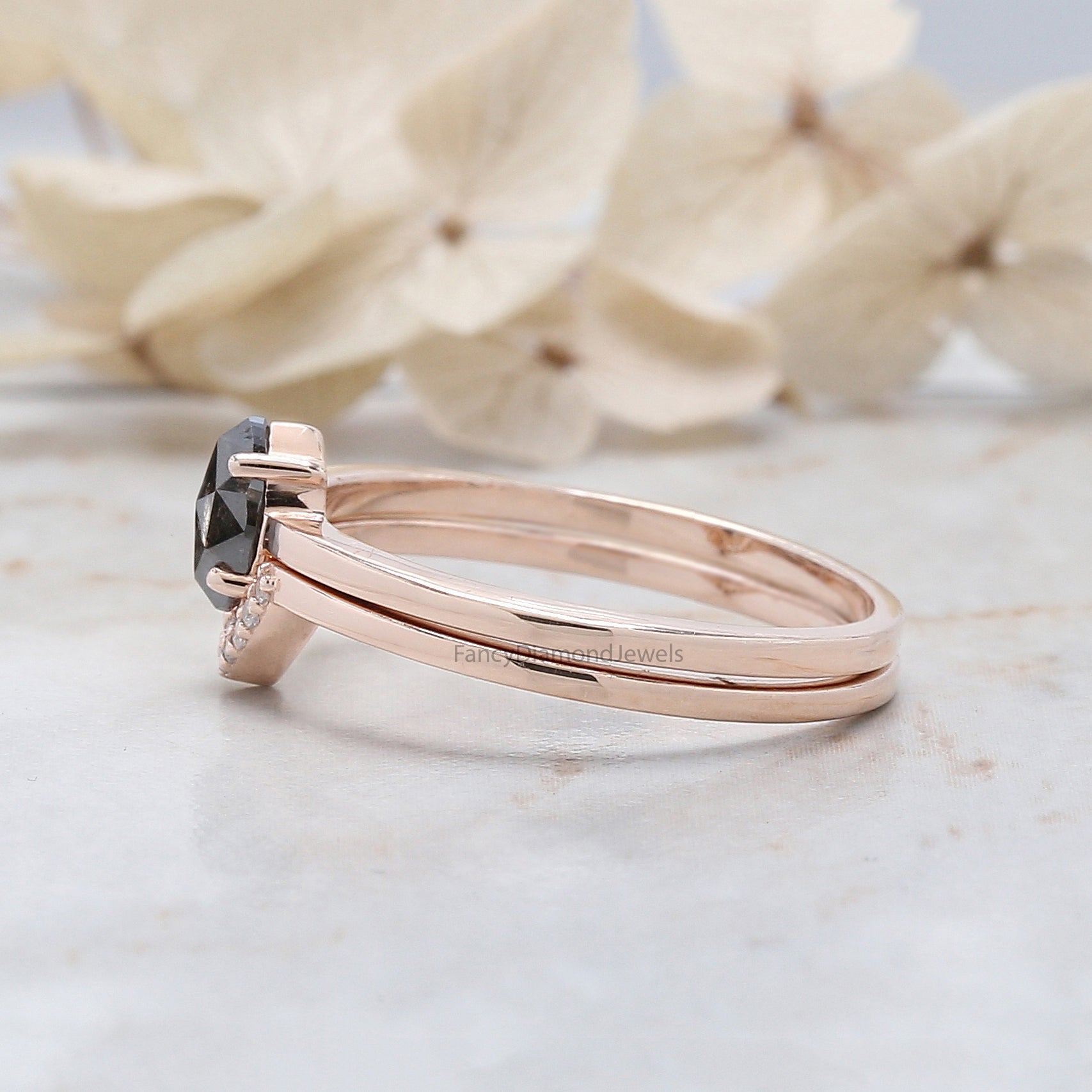 Marquise Salt And Pepper Diamond Ring, Salt And Pepper Marquise Diamond Engagement Ring, Marquise Cut Ring, Marquise Bridal Ring Set, KD1130