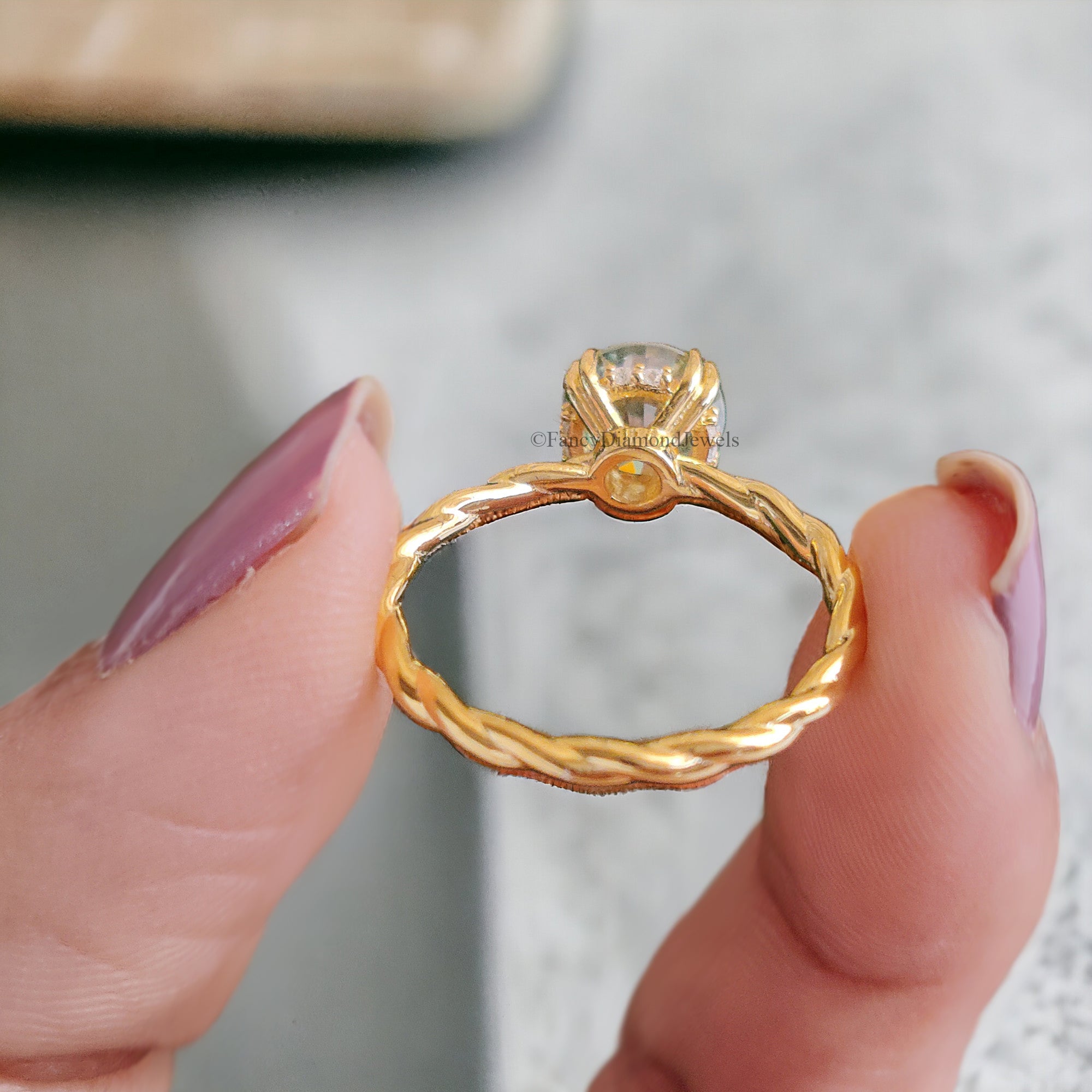 1.20 CT Round Brilliant Cut Cyan Blue Moissanite Engagement Ring Hidden Halo Double Claw Prong Twisted Shank Ring Anniversary Gift Ring FD50