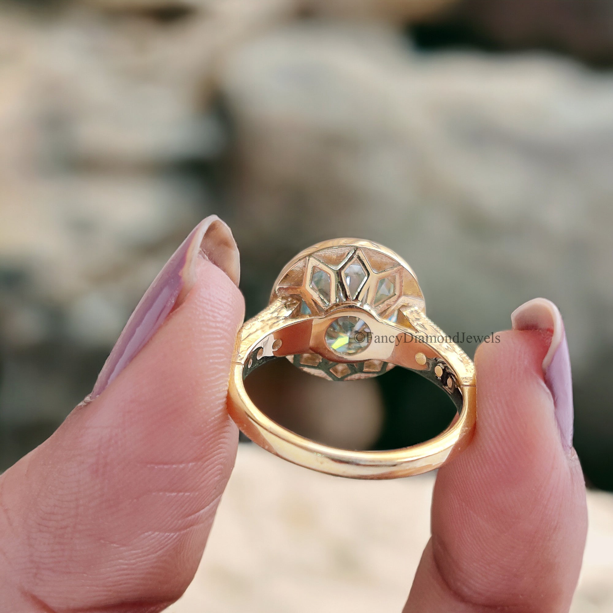 Round Cut Aqua Blue Moissanite Engagement Wedding Ring 14K Solid Gold Anniversary Ring Proposal Bezel Ring Authentic Moissanite Ring FD177