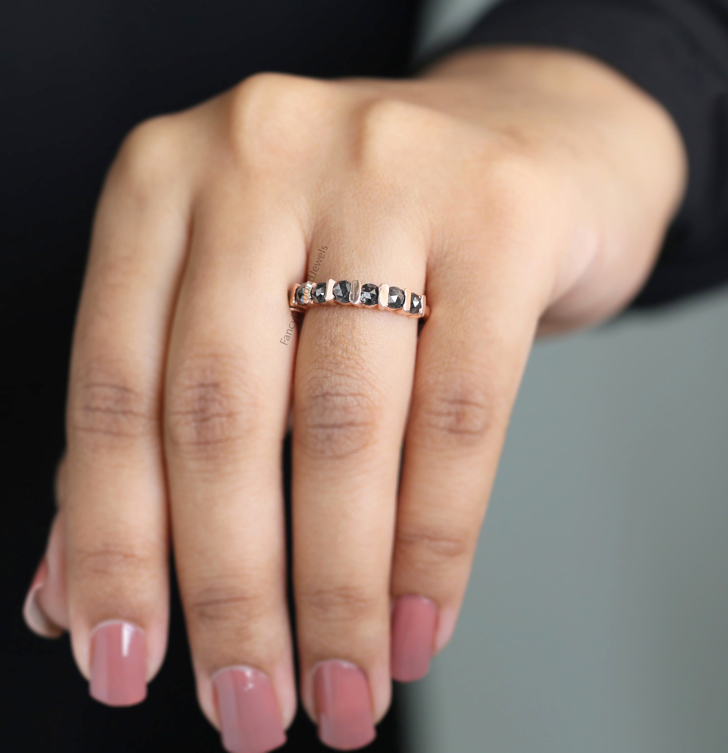 Round Rose Cut Salt And Pepper Diamond Ring 1.12 Ct 3.30 MM Round Diamond Ring 14K Rose Gold Silver Engagement Ring Gift For Her KD1222