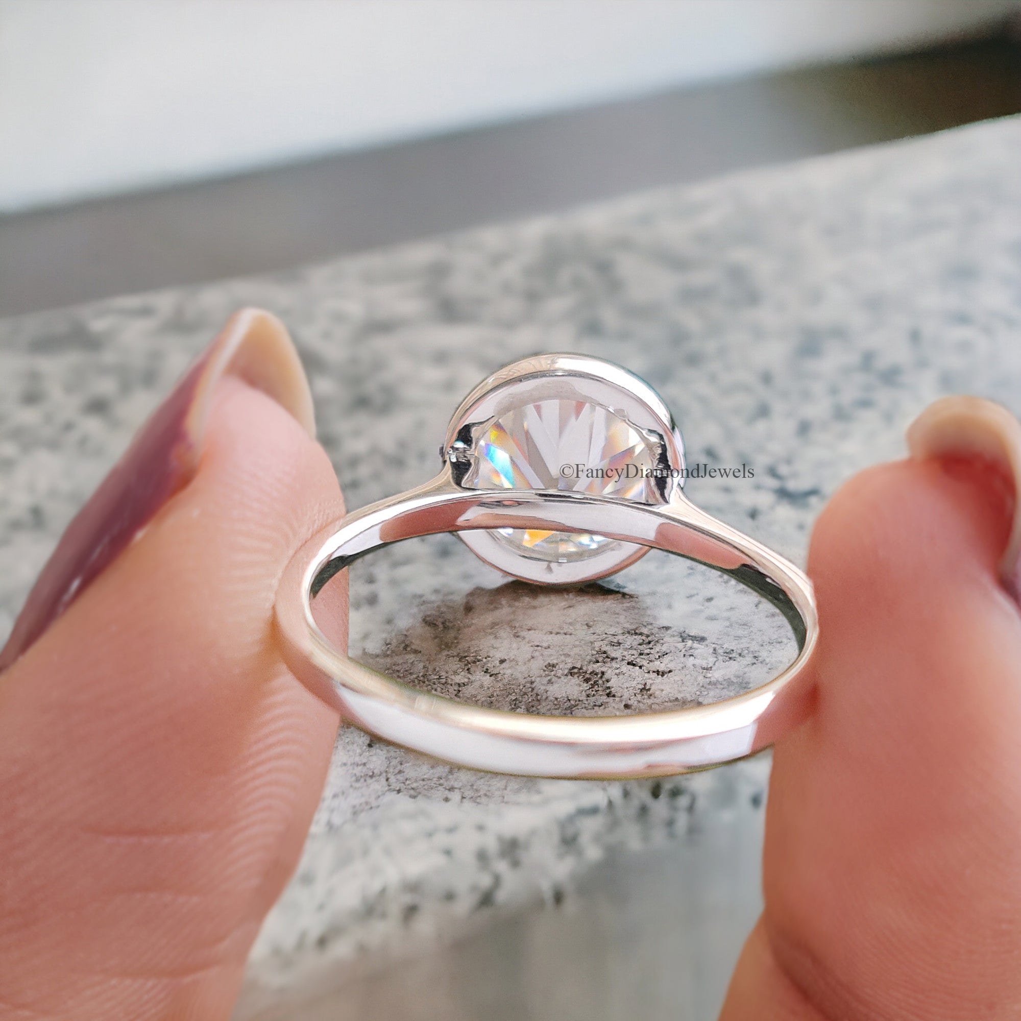 Old European Cut Engagement Ring White Gold Ring Round Moissanite Ring 2 CT Moissanite Bezel Setting Ring Promise Rings Gift For Her FD108