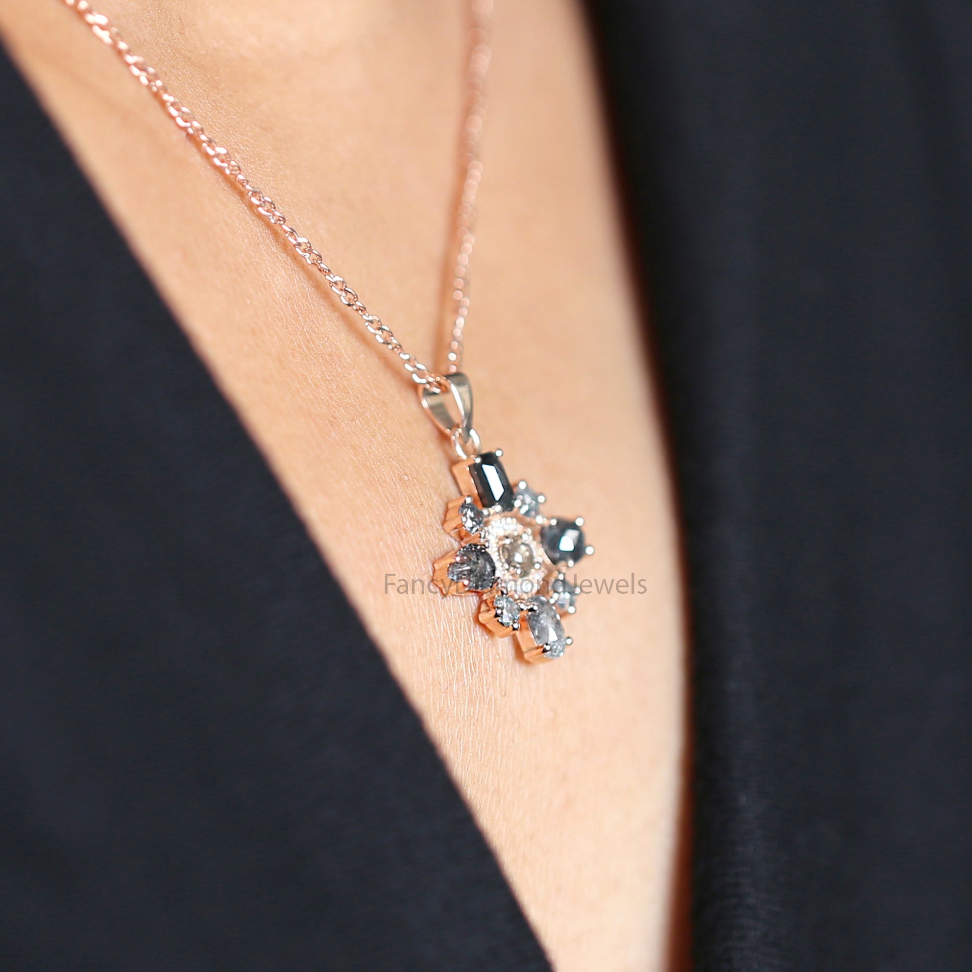 Mix Shape Salt And Pepper Diamond Pendant, Unique Diamond Pendant, Salt And Pepper Mix Shape Diamond Pendant, Dangling Pendant, KDN1485