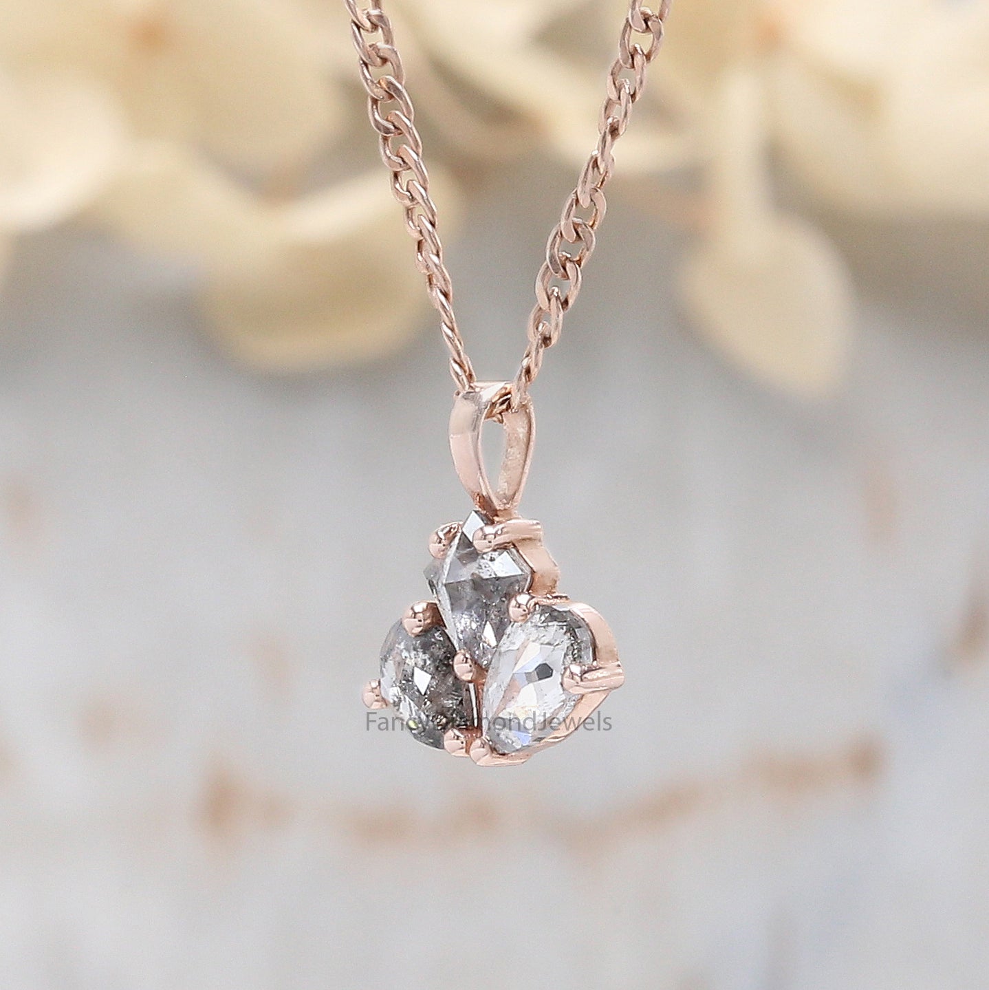 Mix Shape Salt And Pepper Diamond Pendant, Unique Diamond Pendant, Salt And Pepper Diamond Pendant, Dangling Diamond Pendant, KDL1972