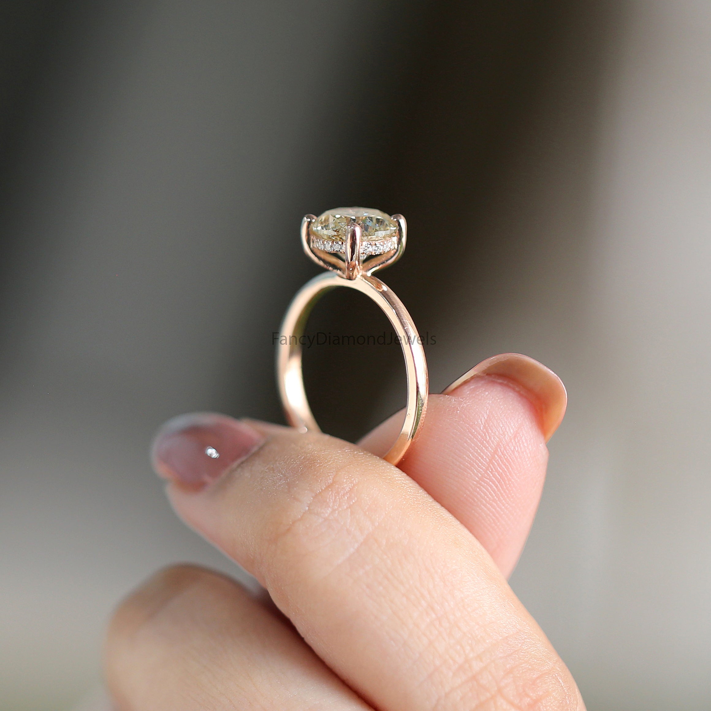 Round Cut Brown Color Diamond Ring 2.01 Ct 7.85 MM Round Shape Diamond Ring 14K Solid Rose Gold Silver Engagement Ring Gift For Her QL405