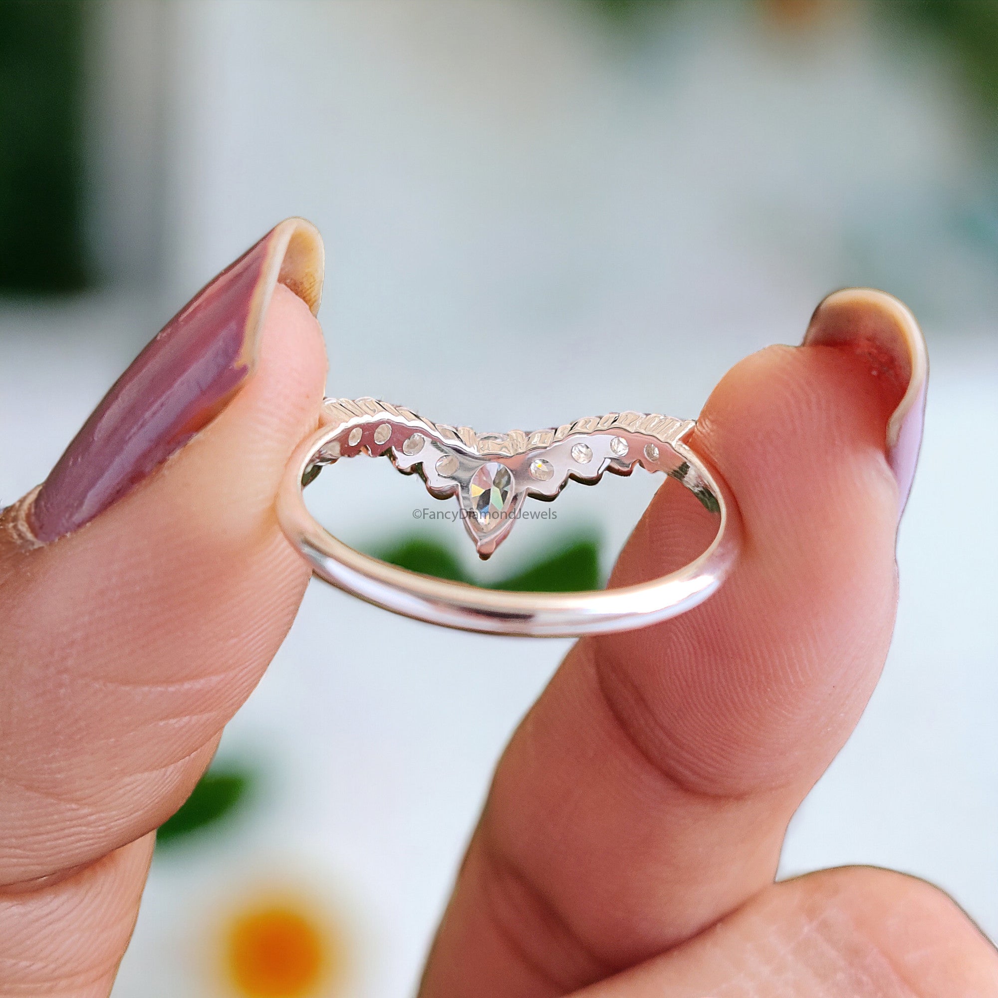 0.23 CT Pear Cut Moissanite with side Round Brilliant Cut Moissanite Diamond Tiara Wedding Band Anniversary Gift for Her Bridal Band FD36