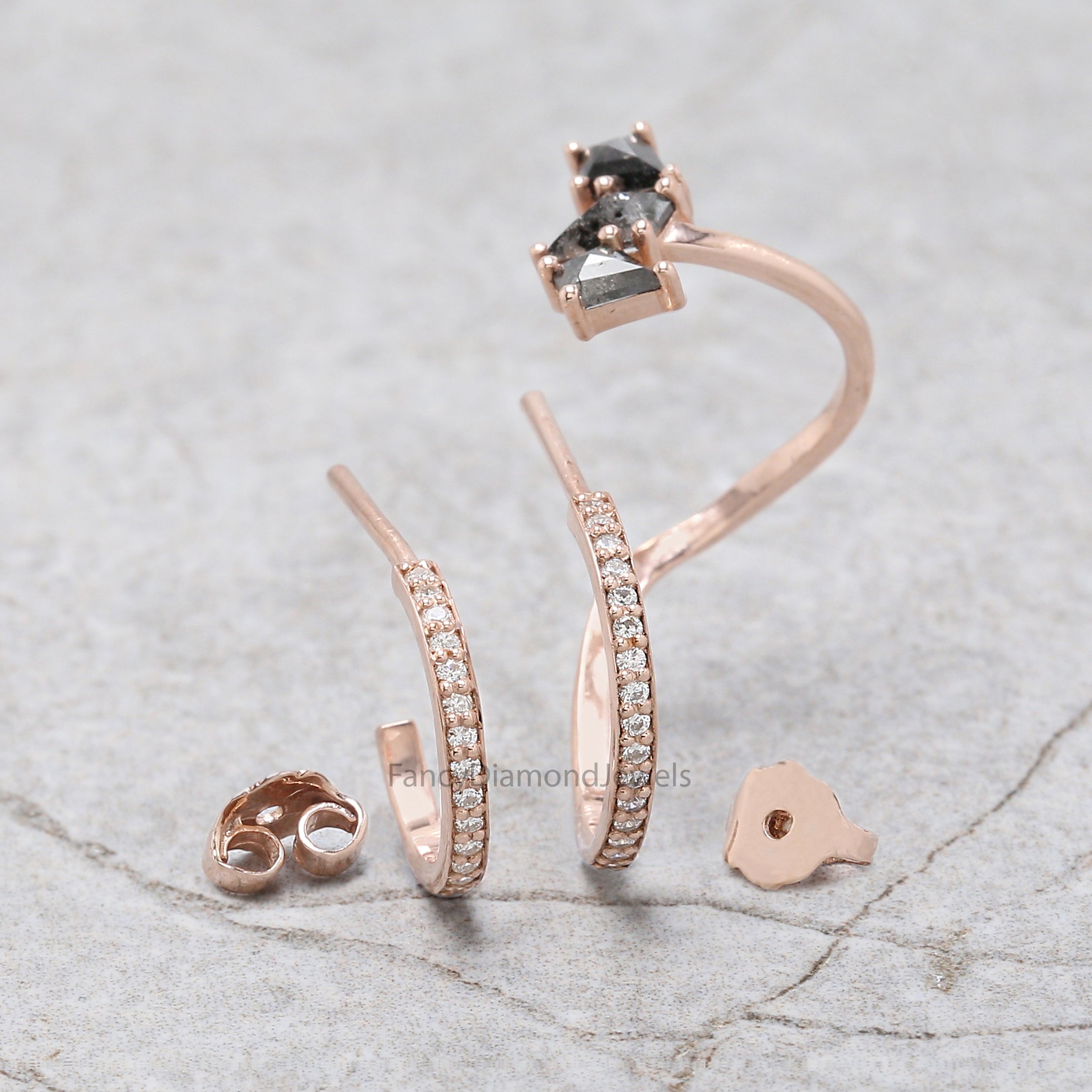 Kite salt and pepper Diamond Earring, Salt and pepper Kite Diamond Engagement Earring, Kite Diamond Earring, Kite Shape Earring/Cuff KD1225