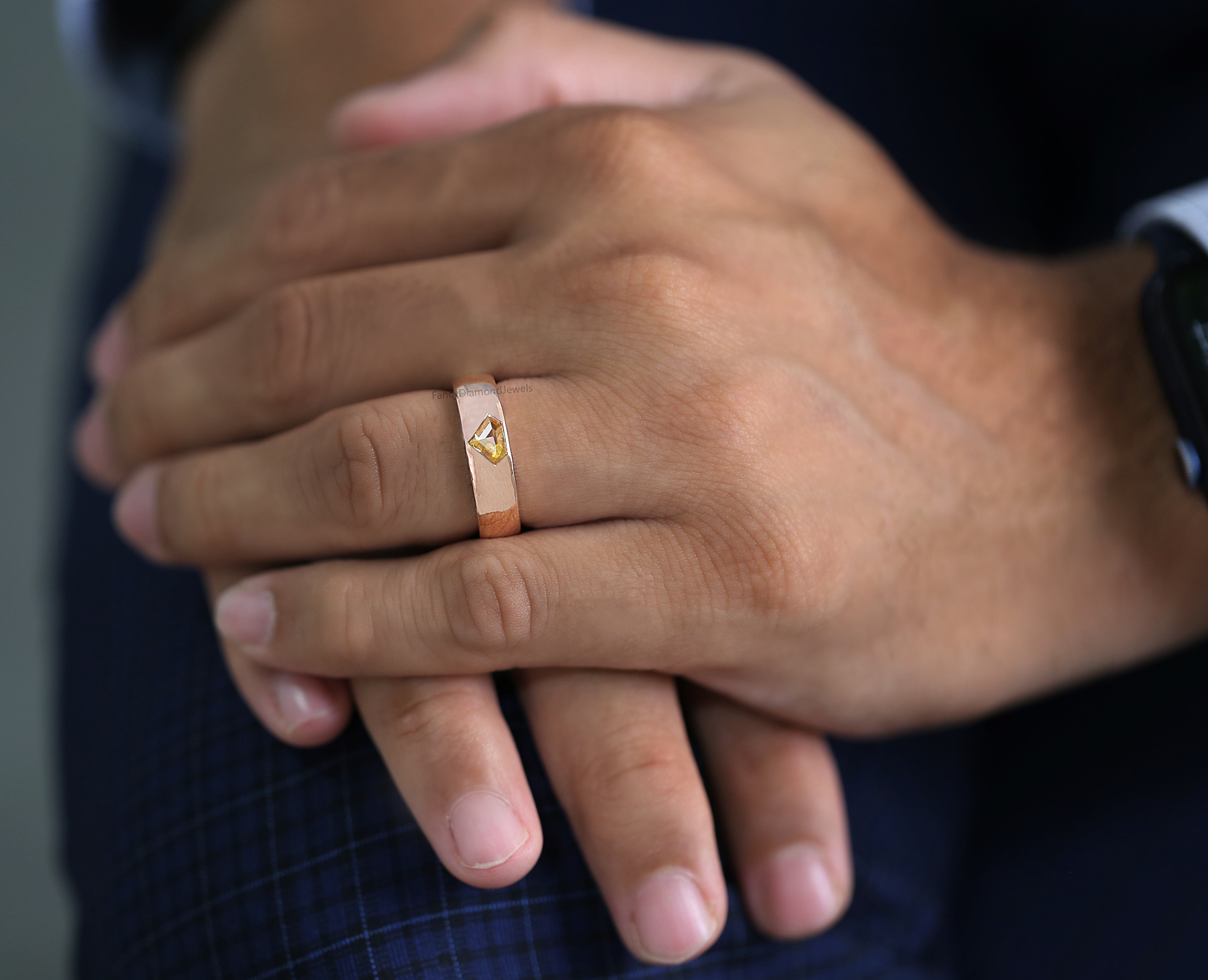 Shield Yellow Diamond Band, Yellow Shield Diamond Engagement Band, Shield Diamond Band, Shield Shape Band, Shield Solitaire Band, KDN549