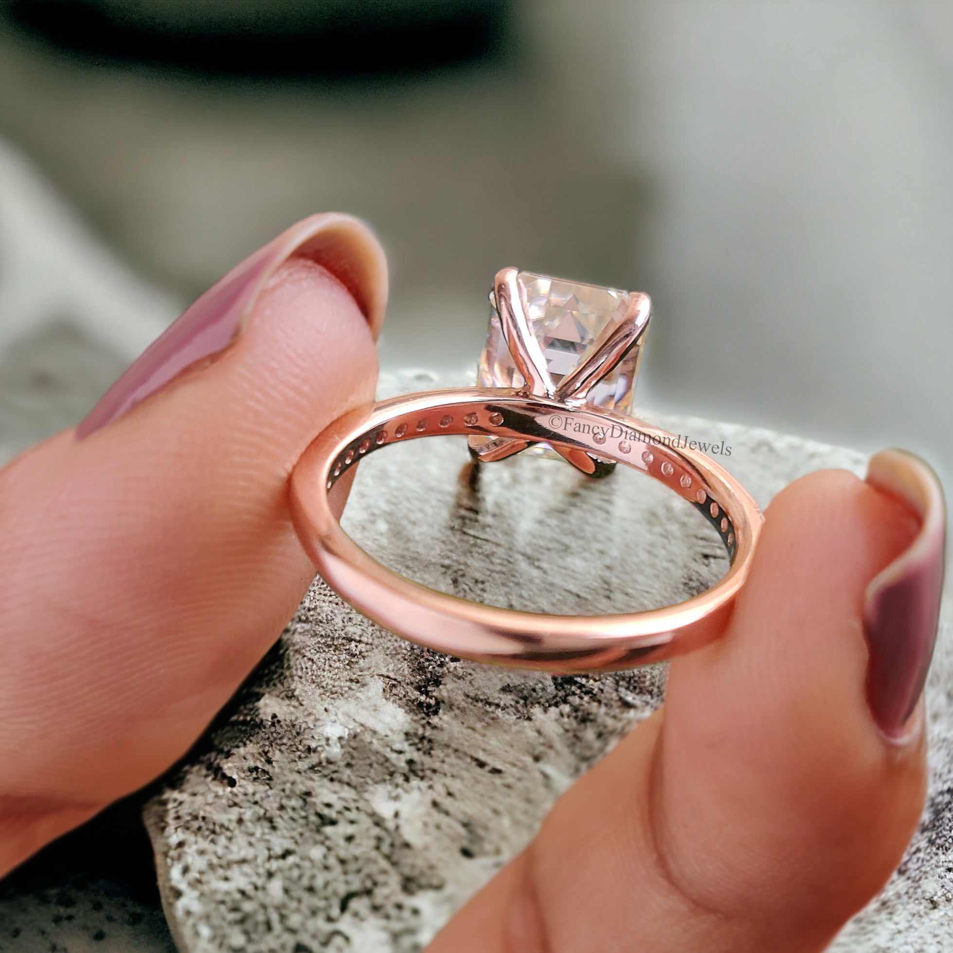 Handmade Custom Ring Emerald Cut Colorless Moissanite Engagement Ring 4 Prongs Wedding Promise Ring 14K Solid Gold Ring Stacking Rings FD72