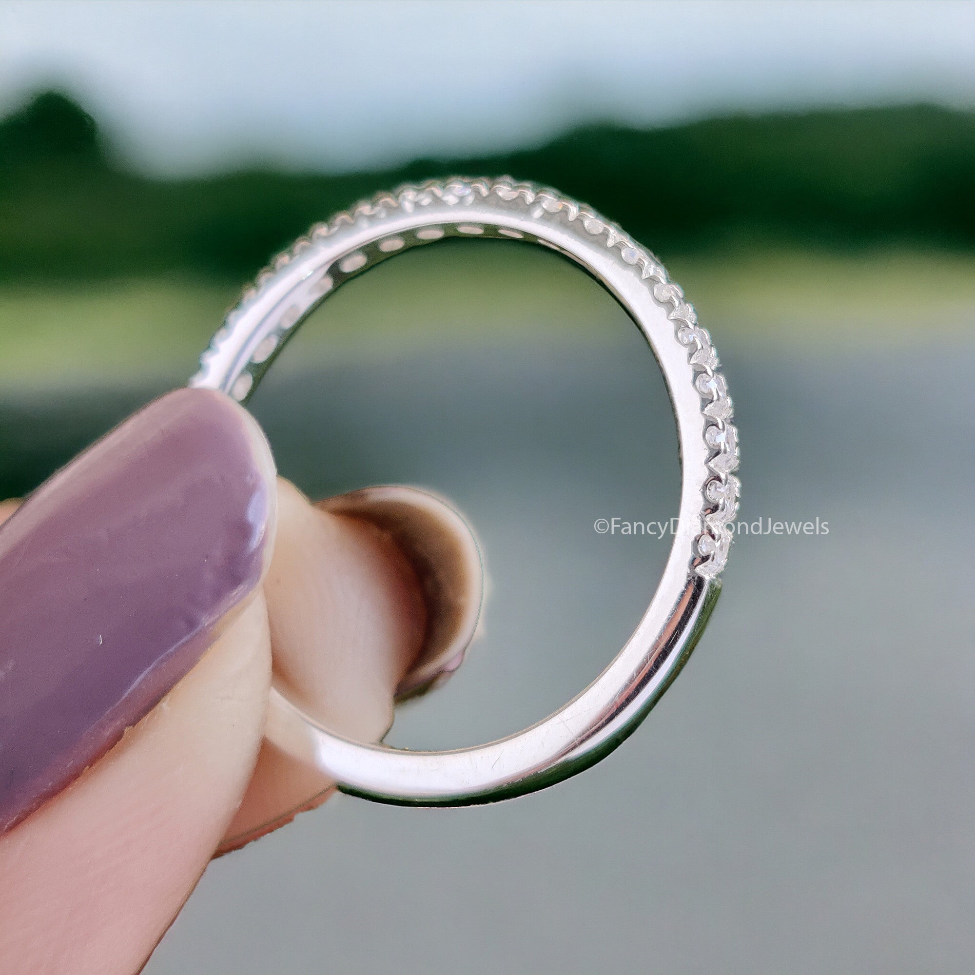 Round Brilliant Cut Colorless Moissanite Band 1.50/1.70/2.0 MM Eternity Wedding Band Half Eternity Anniversary Gift for Her Bridal Band FD09