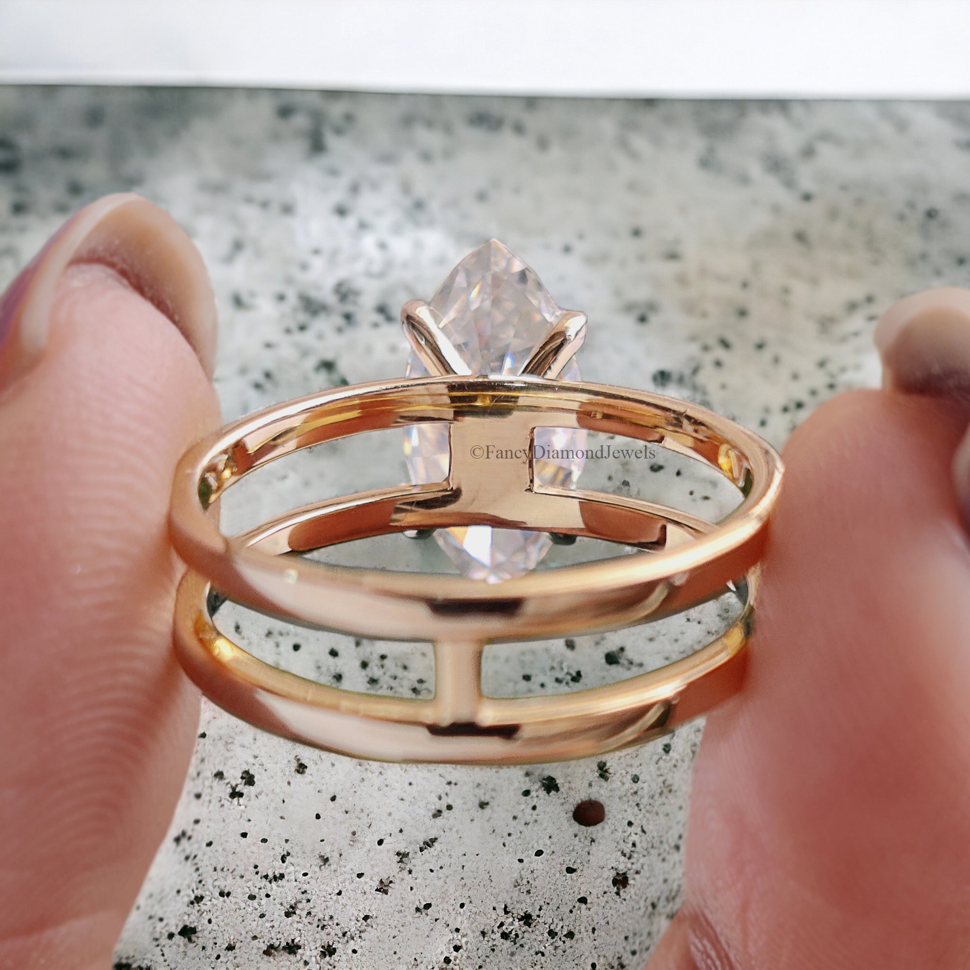 2.15 CT Marquise Cut Colorless Moissanite Dual Shank Engagement Ring Solitaire Ring Wedding Ring Designer Bridal Ring Anniversary Gift FD211