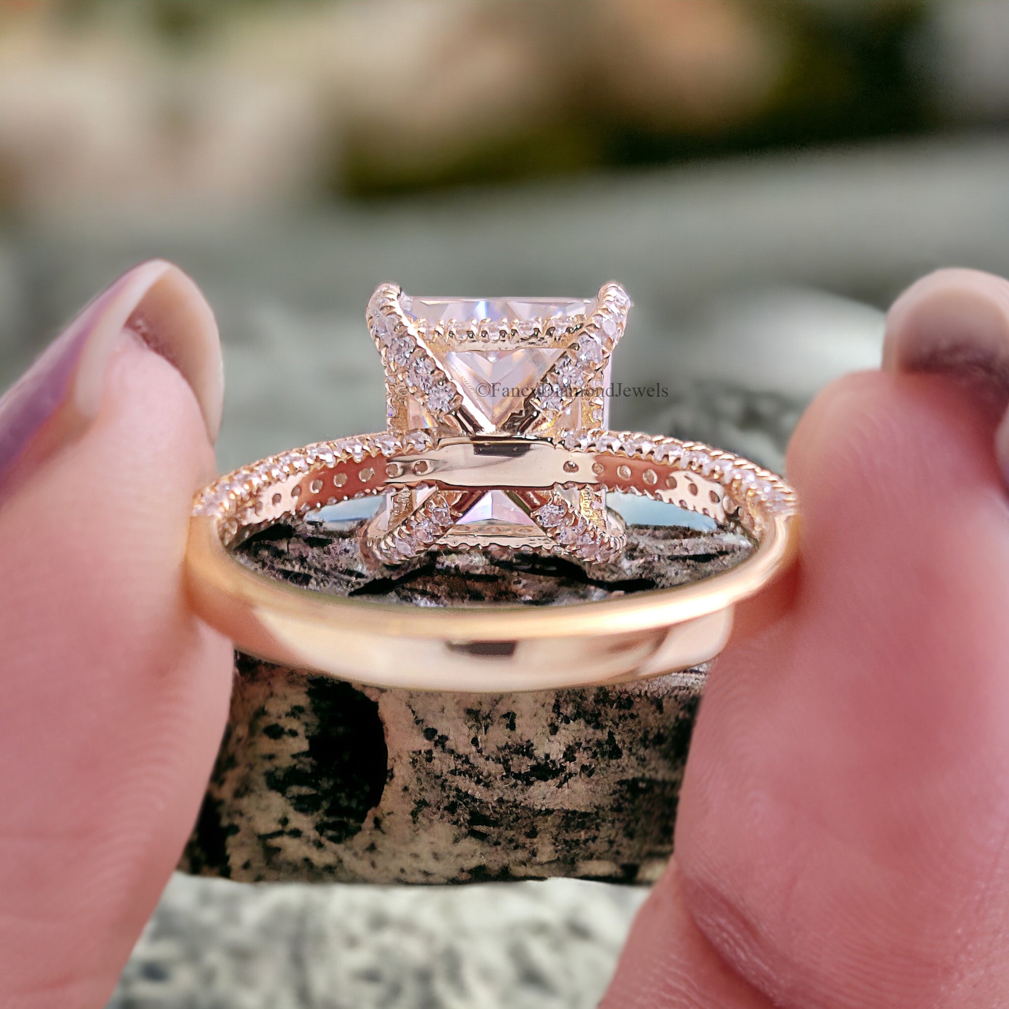 Hidden Halo Ring 3.00 CT Princess Moissanite Engagement Ring Three Row Pave Set Ring Women Wedding Ring Anniversary Gift Ring For Her FD214