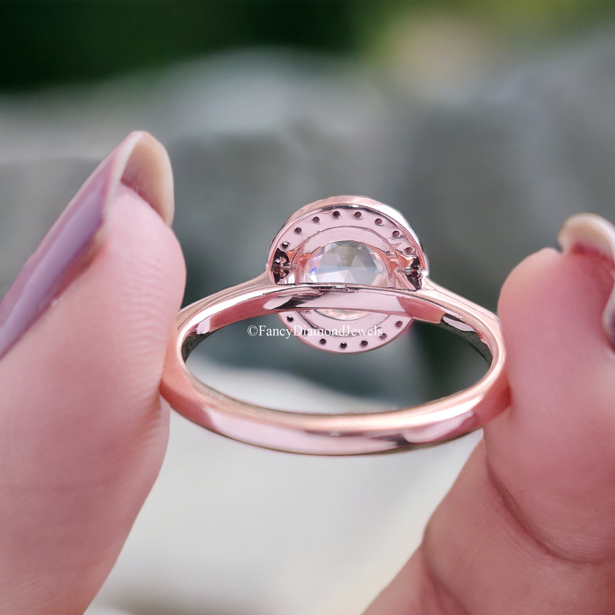 1.00 CT Round Rose Cut Colorless Moissanite Ring Halo With Micro Setting Engagement Ring Wedding Ring Anniversary Ring Bridal Ring FD97