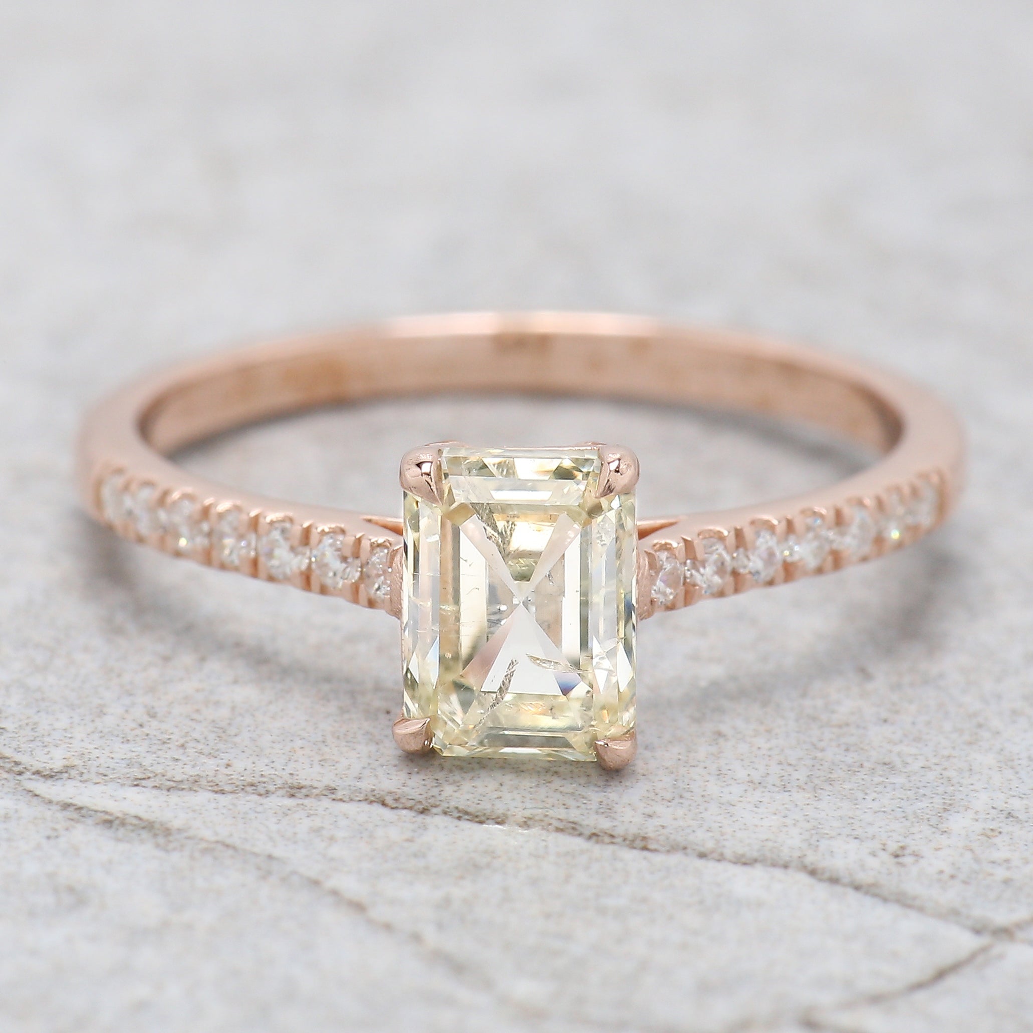 Emerald Cut White-J Color Diamond Ring 1.16 Ct 6.67 MM Emerald Diamond Wedding Ring 14K Rose Gold Engagement Ring Gift For Her KDL2661