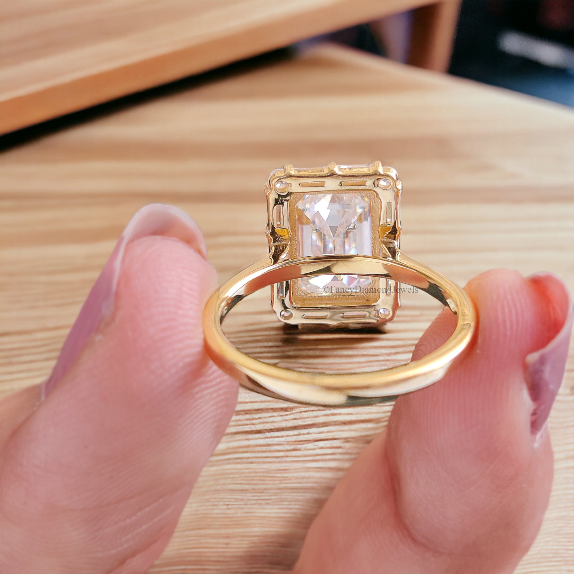 3.00 CT Emerald Cut Colorless Moissanite Engagement Ring Side Baguette Moissanite Wedding Ring Anniversary Gift For Her Handmade Ring FD140