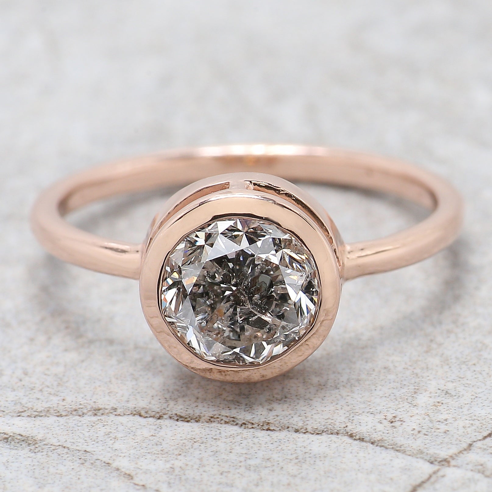 Round Cut Salt And Pepper Diamond Ring 1.55 Ct 7.05 MM Round Diamond Ring 14K Solid Rose Gold Silver Engagement Ring Gift For Her QL2650