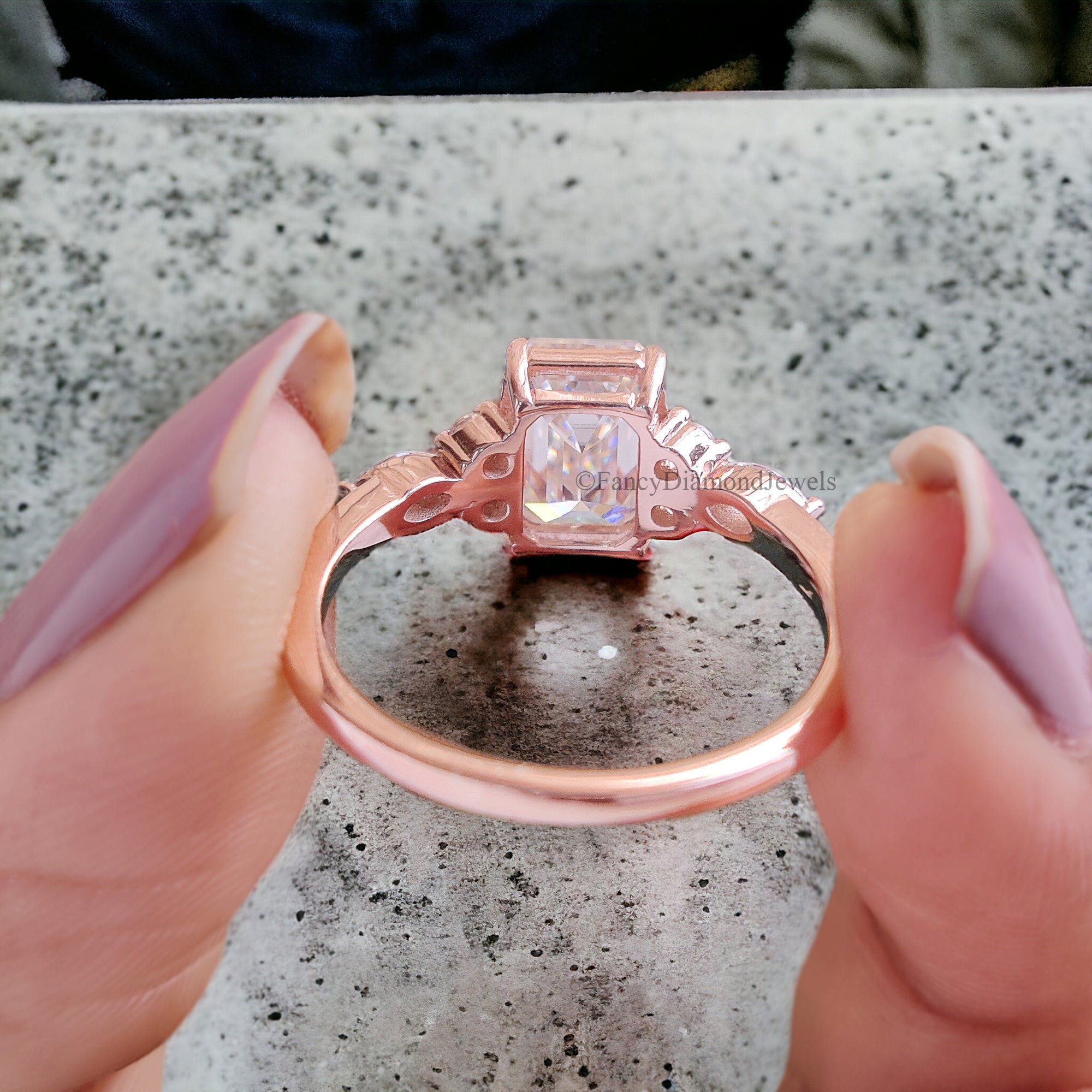 Vintage Emerald Moissanite Engagement Ring Delicate Anniversary Ring Prong Set Simulated Diamond Ring Milgrain Antique Wedding Ring FD180