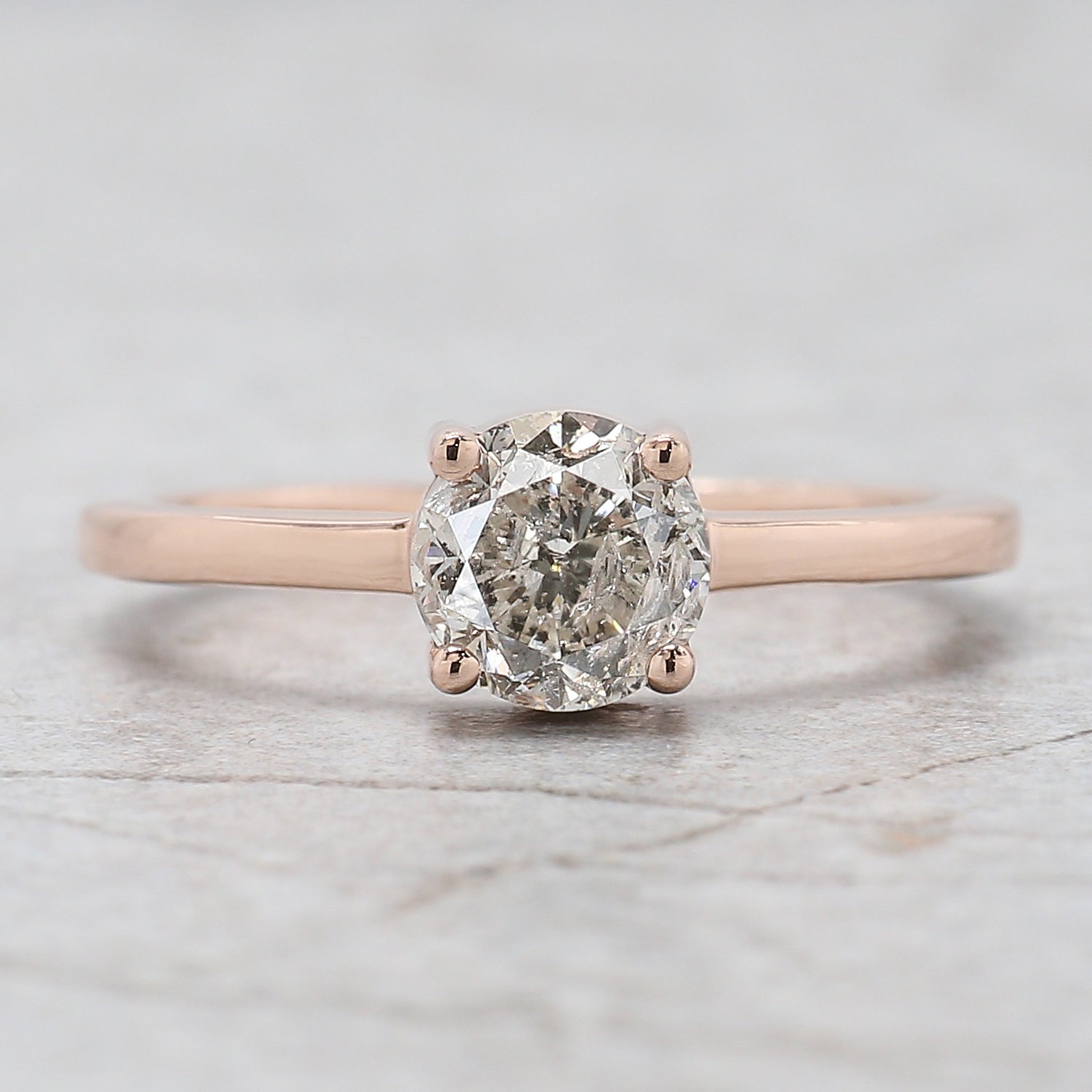 Round Cut Salt And Pepper Diamond Ring 1.10 Ct 6.22 MM Round Diamond Ring 14K Solid Rose Gold Silver Engagement Ring Gift For Her QL2674