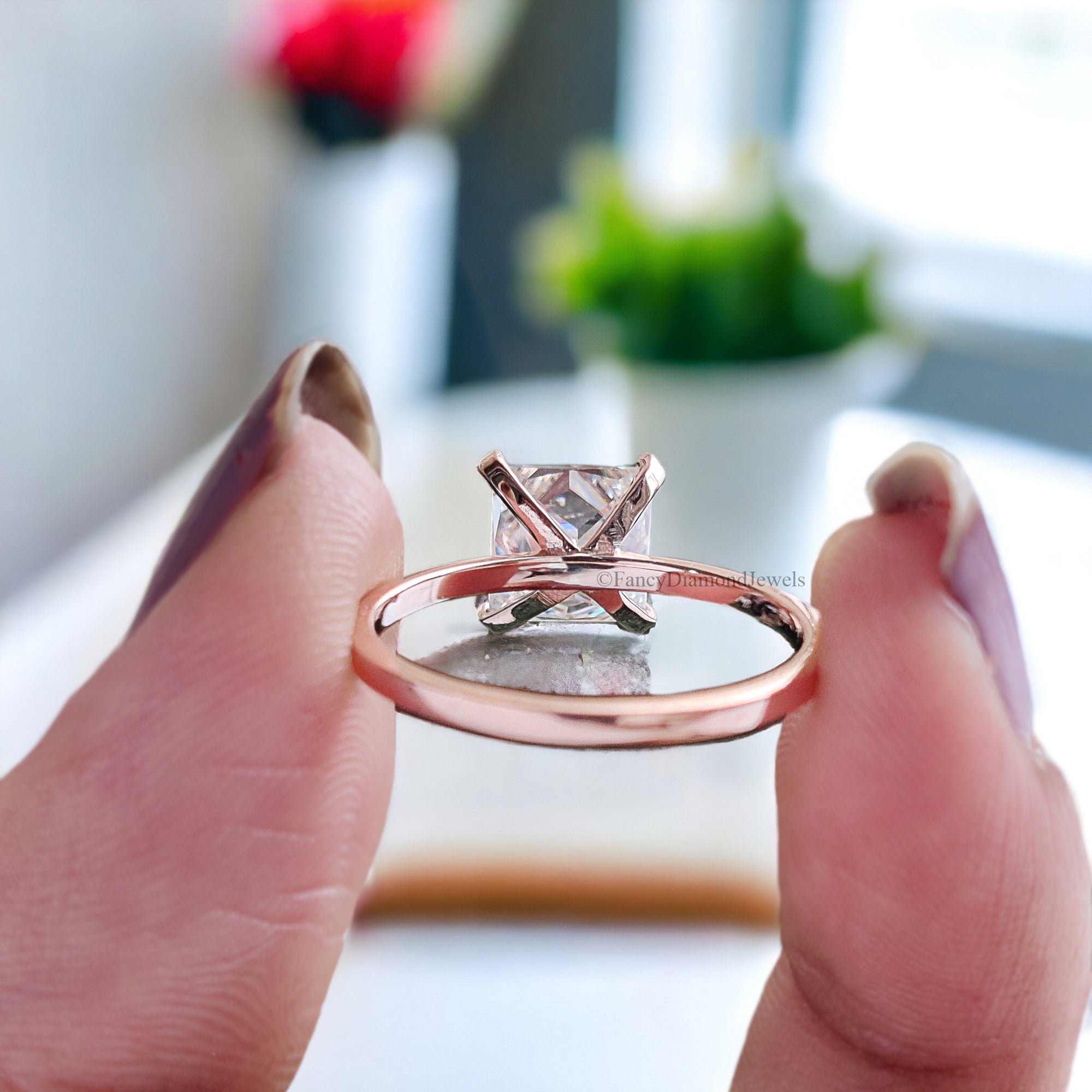 Princess Moissanite Bridesmaid Ring Near Colorless Moissanite Engagement Ring Solitaire Anniversary Ring 14K Solid Gold Proposal Ring FD174