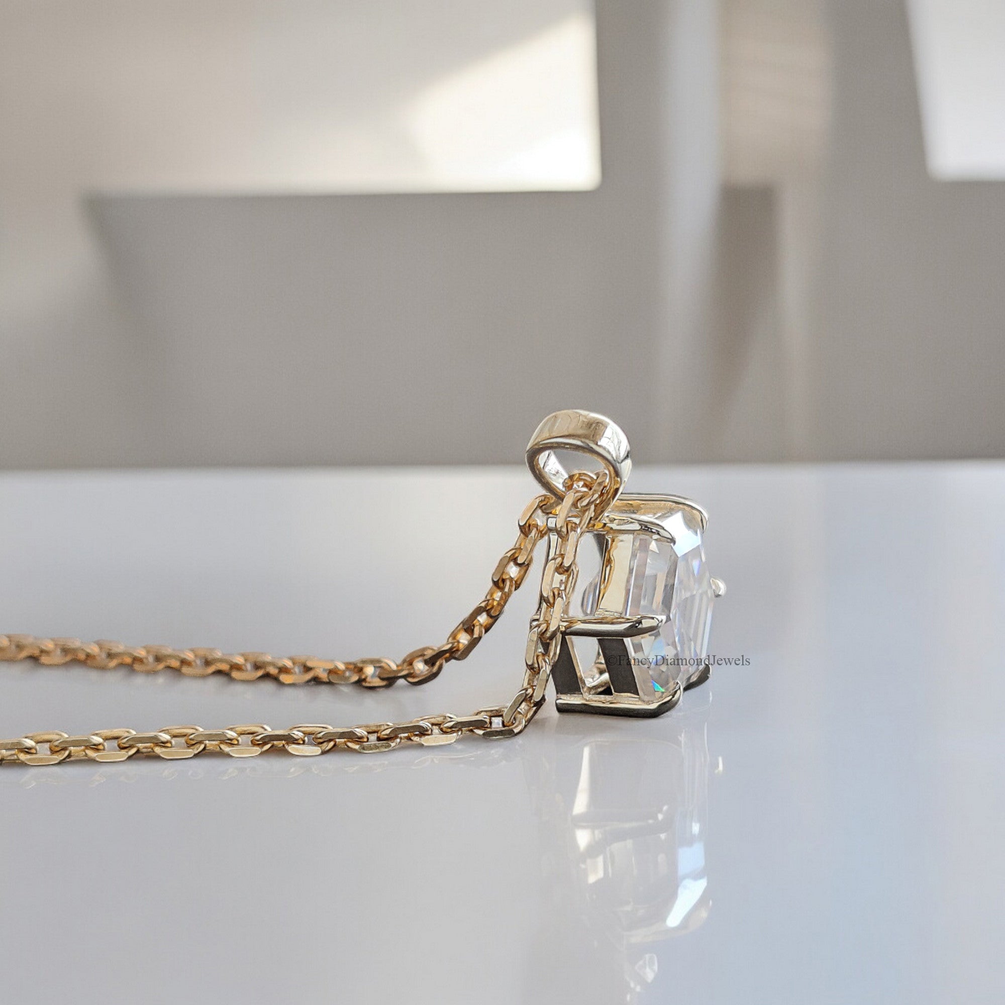 Antique Moissanite Pendant 2.55 CT Hexagon Cut Yellow Gold Handmade Jewelry Six Pointed Claw Prong Setting Pendant Solitaire Pendant FD190