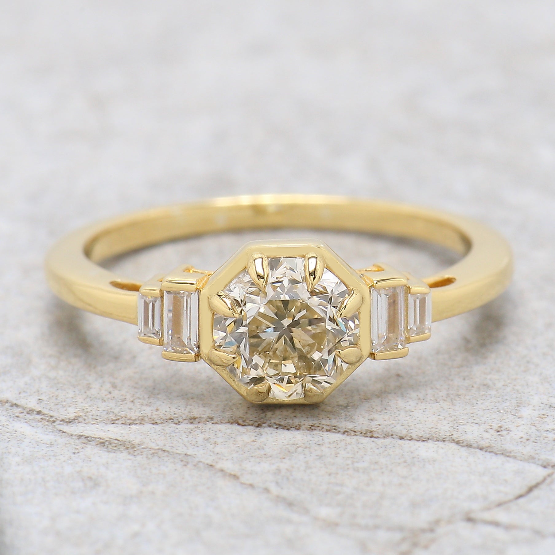 Round White-J Color Diamond Ring 1.04 Ct 6.14 MM Round Shape Diamond Wedding Ring Baguette Diamond Ring Engagement Ring Gift For Her KDL2618