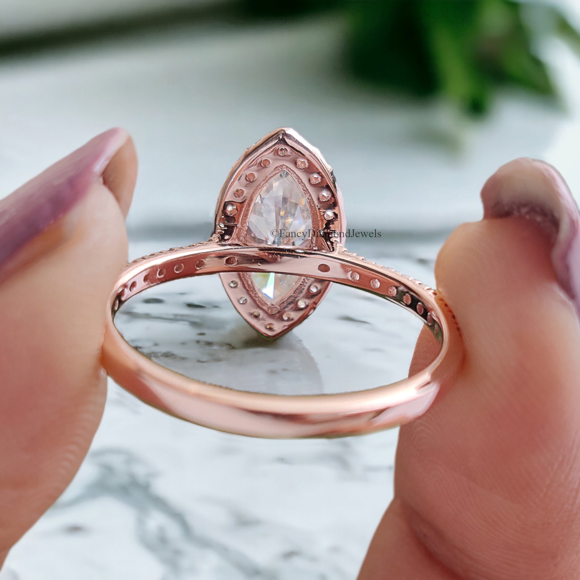 Halo Wedding Ring 1.00 CT Marquise Cut Moissanite Engagement Micro Set Ring Anniversary Ring For Women Customized Ring Bridal Ring FD207