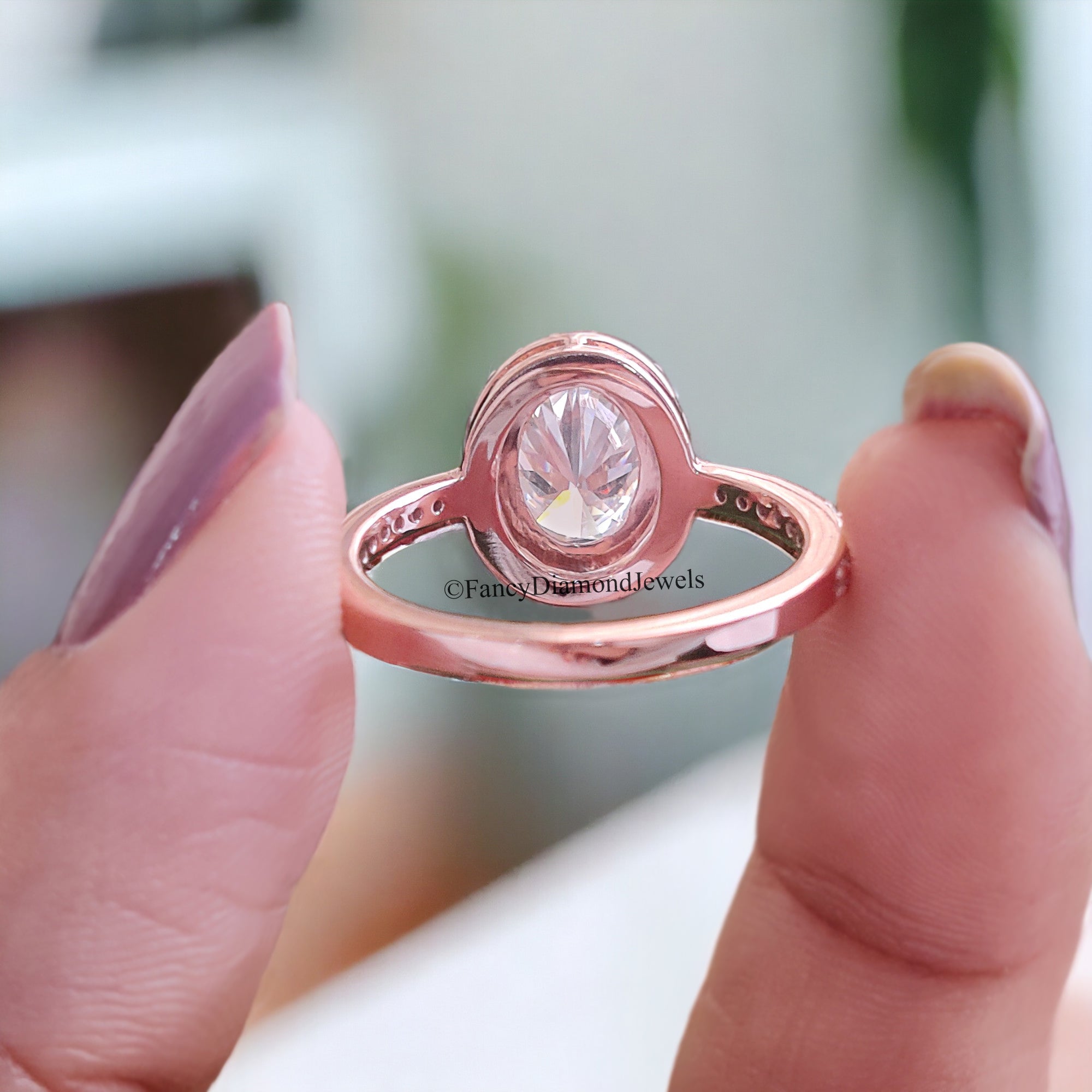 1.05 CT Oval Cut Moissanite Solitaire Ring 14K Rose Gold Engagement Ring Halo Setting Statement Ring Gift For Her Anniversary Ring FD93