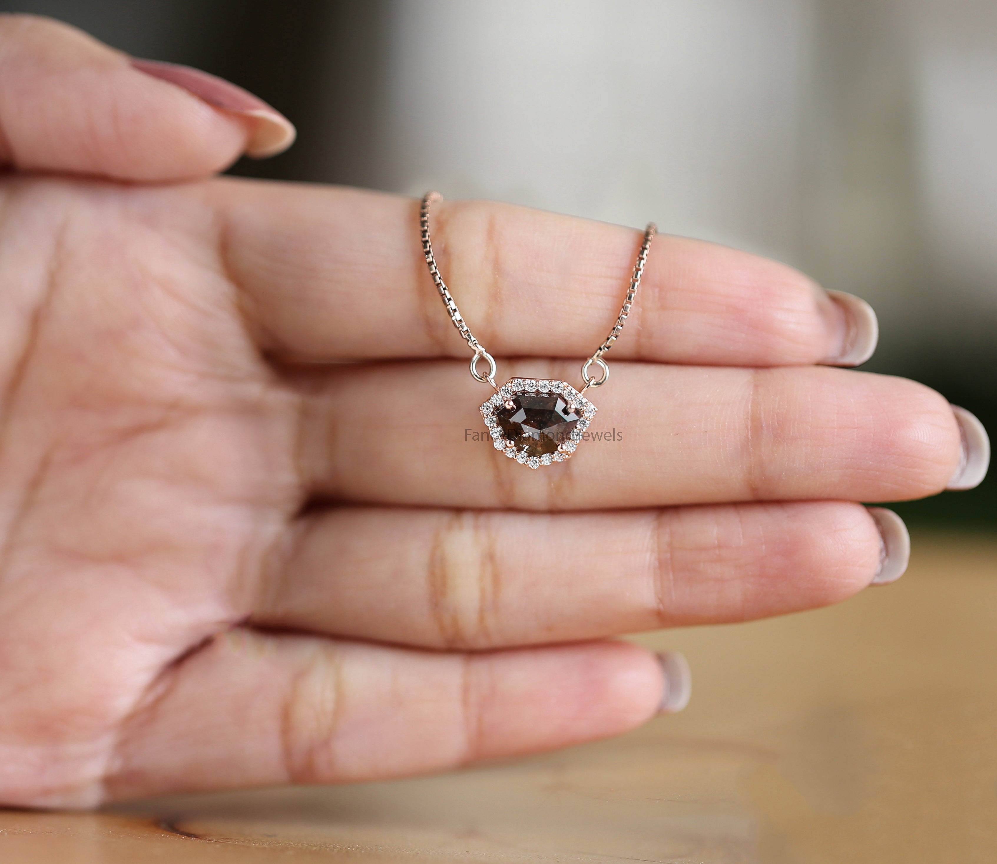 Shield Salt And Pepper Diamond Pendant, Unique Diamond Pendant, Salt And Pepper Diamond Pendant, Dangling Diamond Pendant, KD719