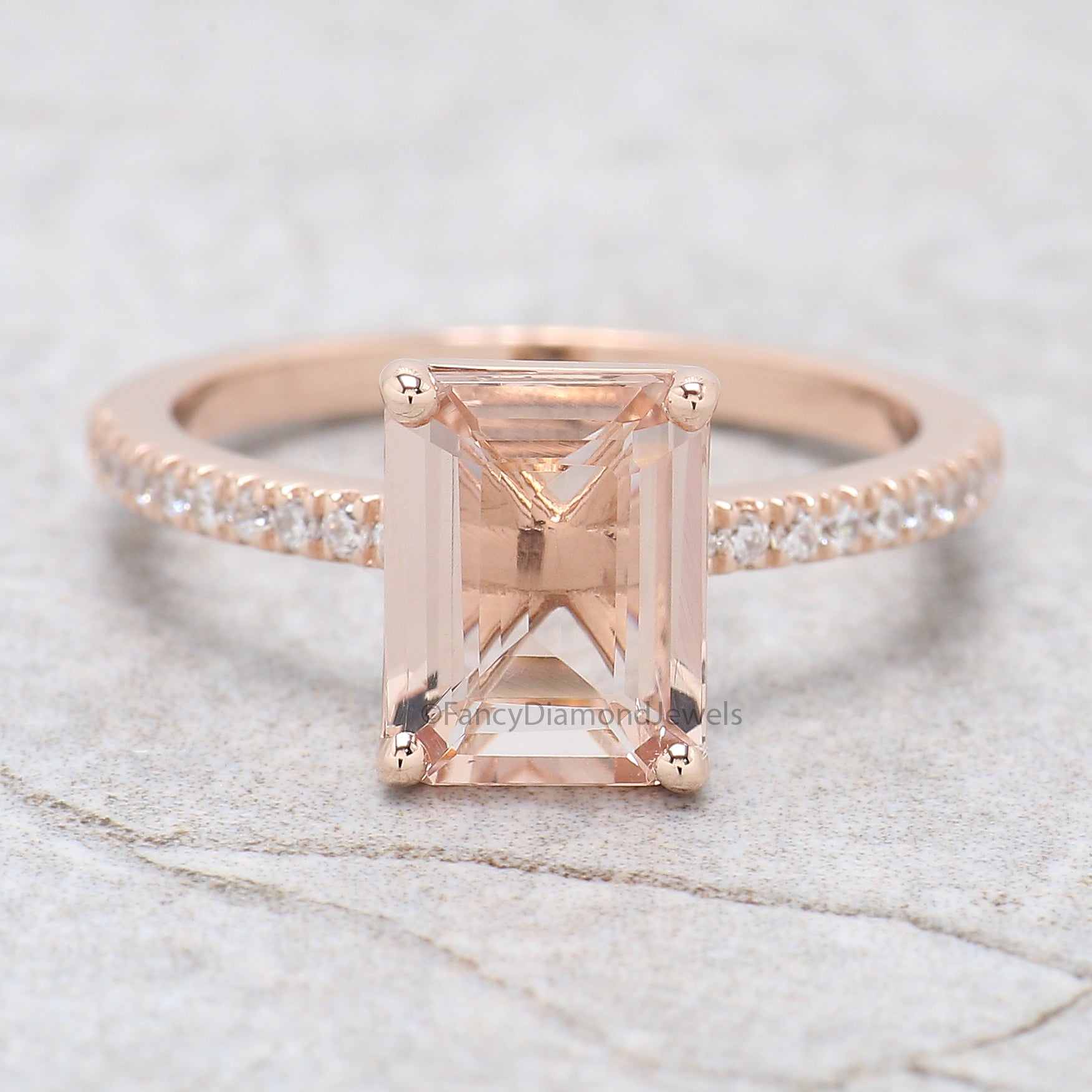 1.70 CT Emerald Cut Natural Morganite Engagement Ring Rose Gold Ring Emerald Diamond Wedding Ring Unique Vintage Ring Gift For Her FD420