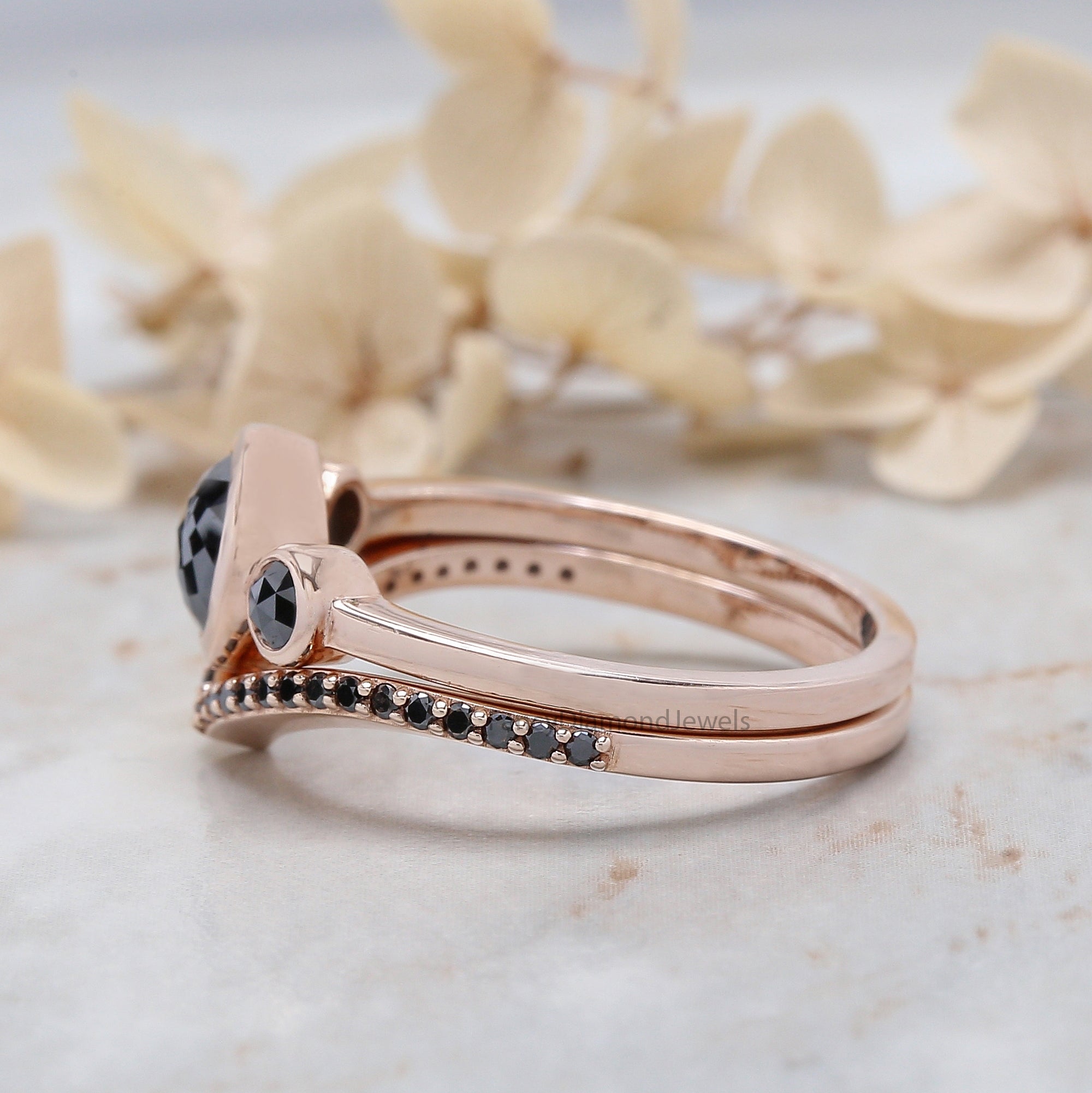 Round Rose Cut Black Color Diamond Ring 1.07 Ct 6.55 MM Round Shape Diamond Ring 14K Rose Gold Silver Engagement Ring Gift For Her QL3031